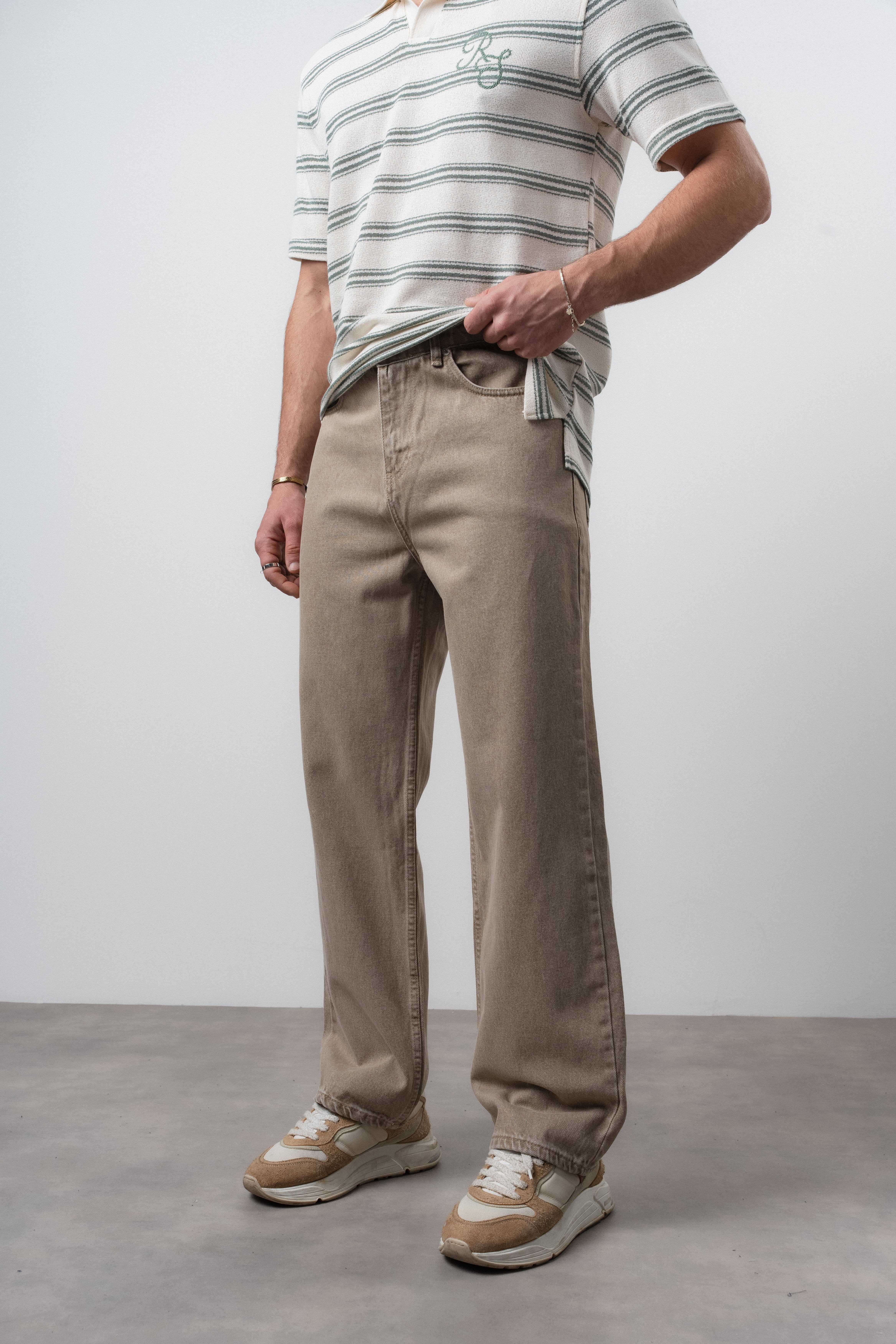 Erkek Basic Baggy Jean Bej