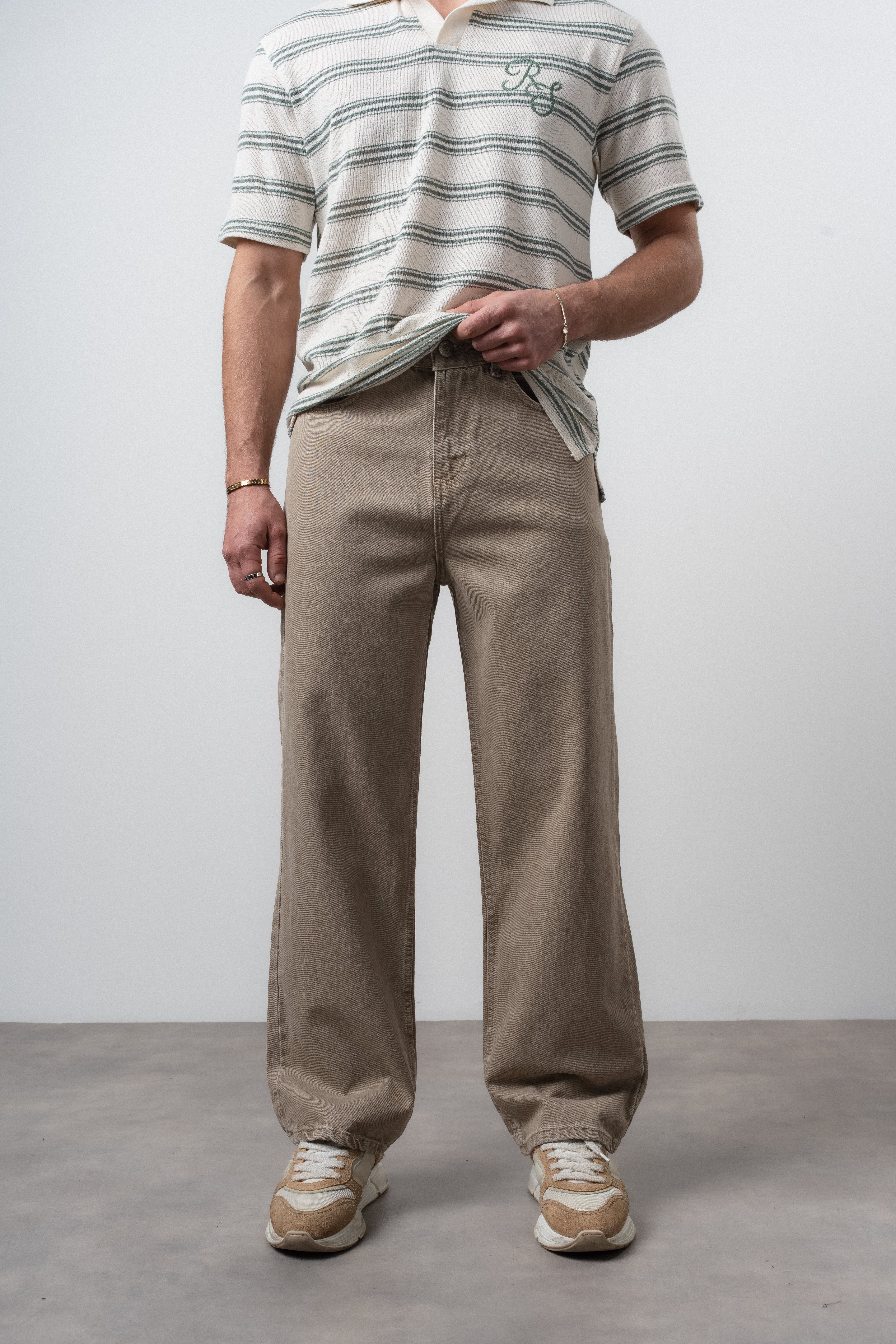 Erkek Basic Baggy Jean Bej