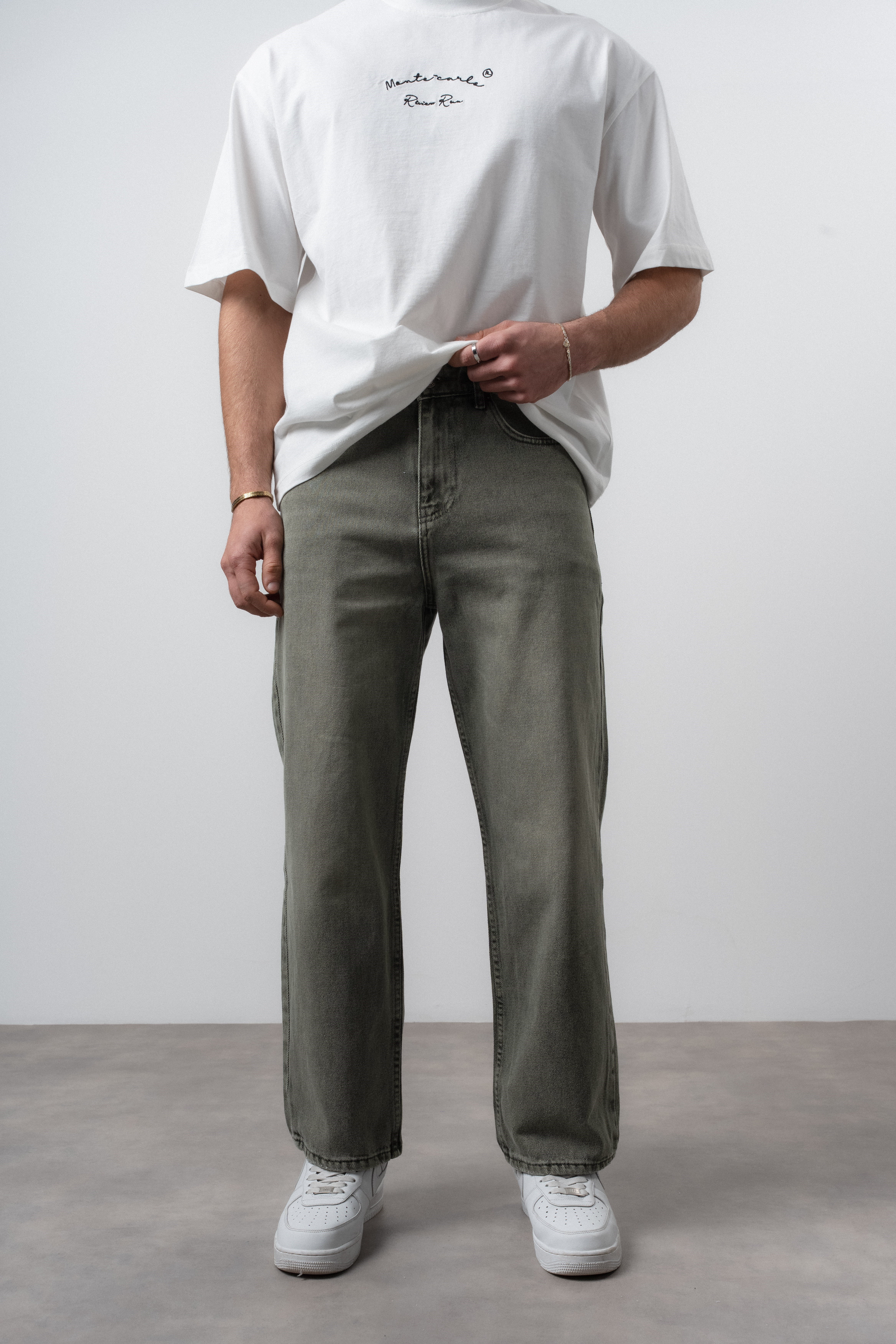 Erkek Basic Baggy Jean Haki