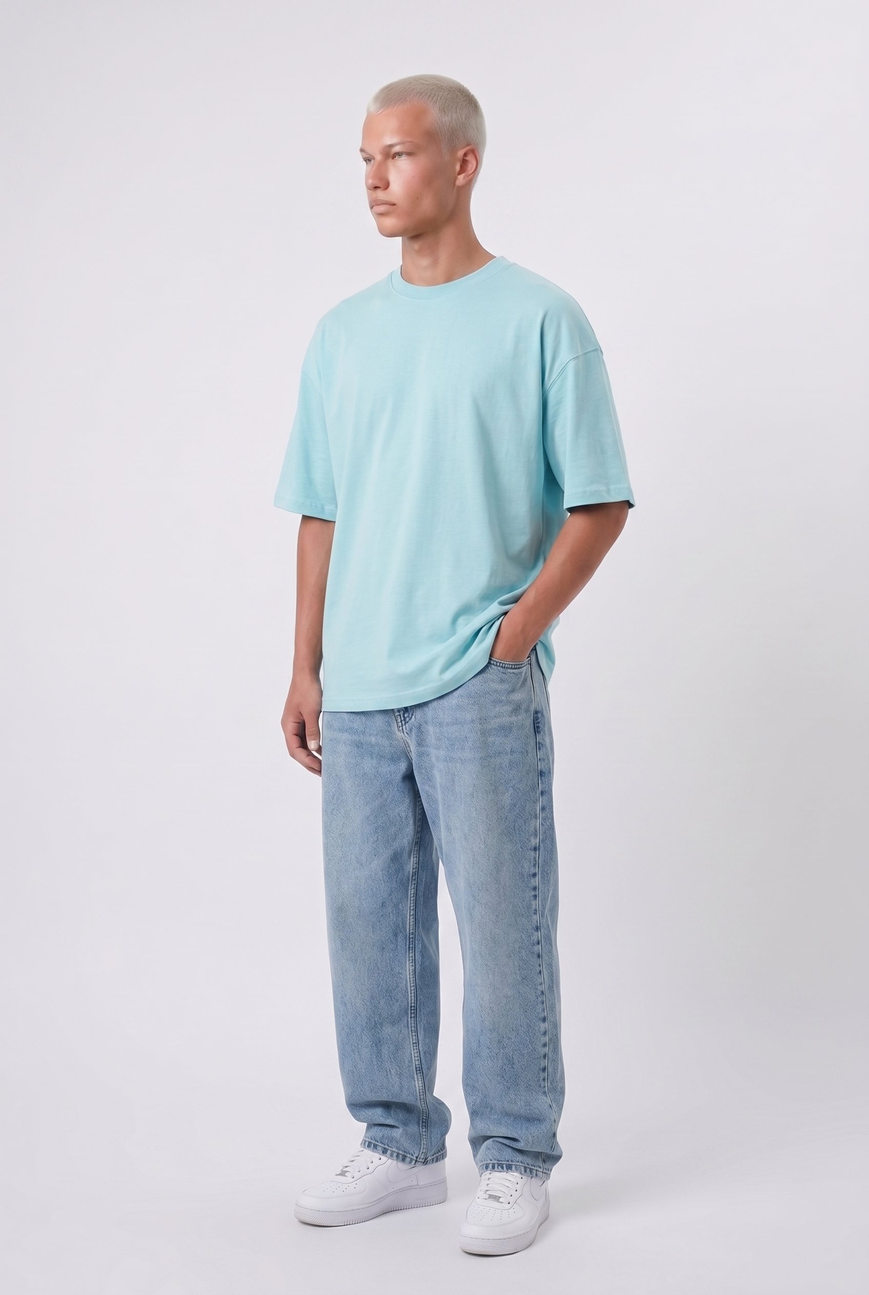 Erkek Basic Oversize T-Shirt Bebe Mavi