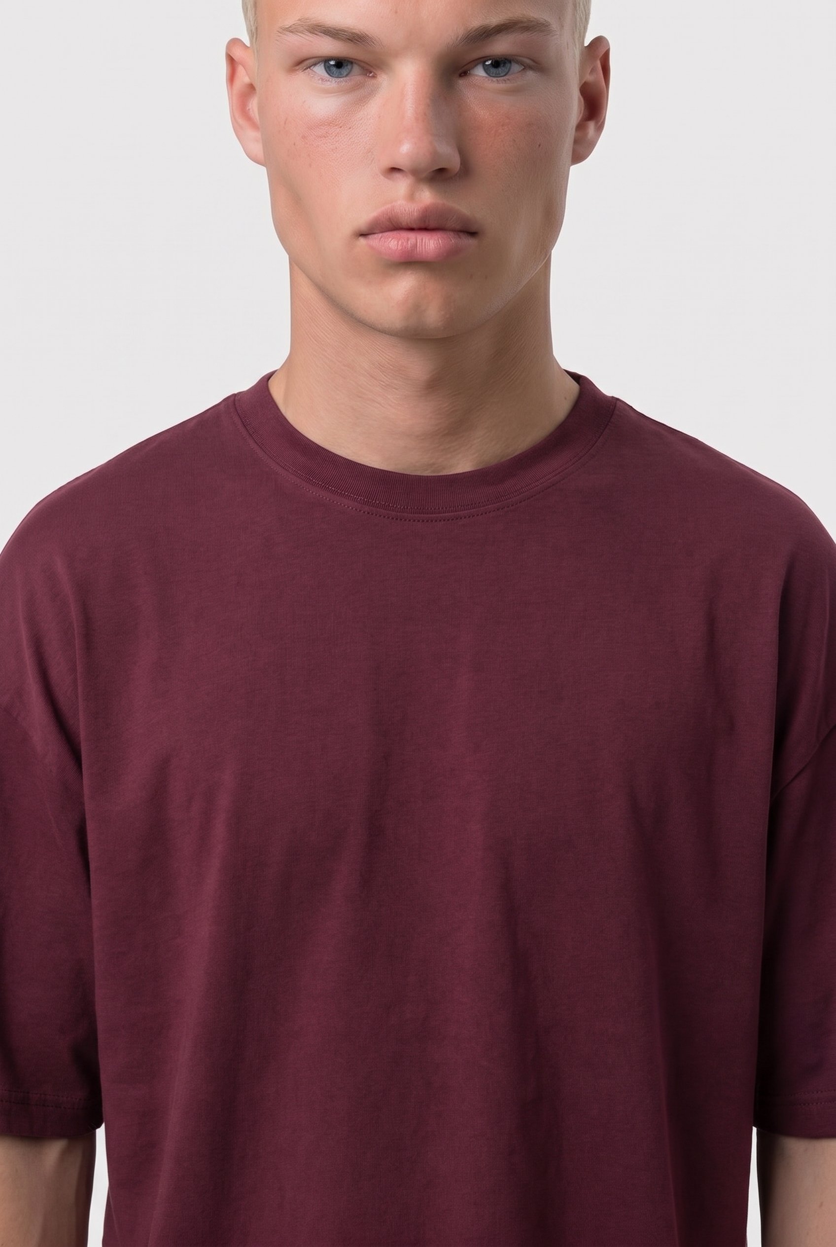 Erkek Basic Oversize T-Shirt Bordo