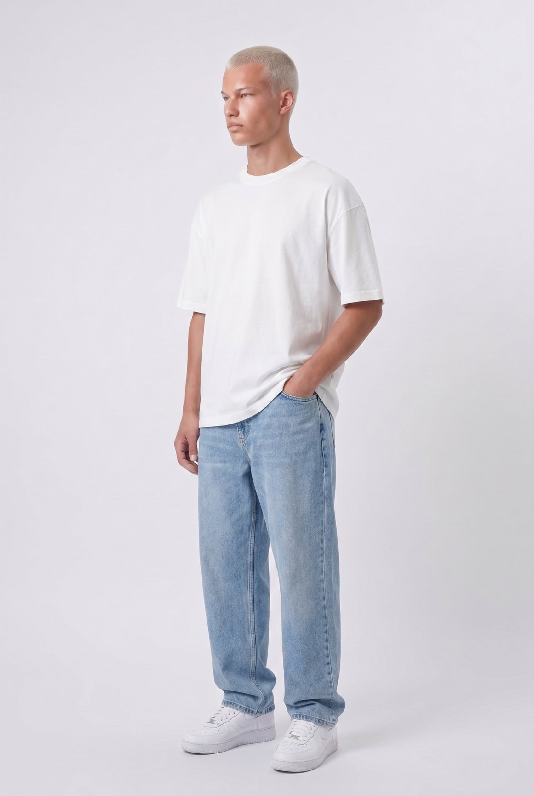 Erkek Basic Oversize T-Shirt Ekru