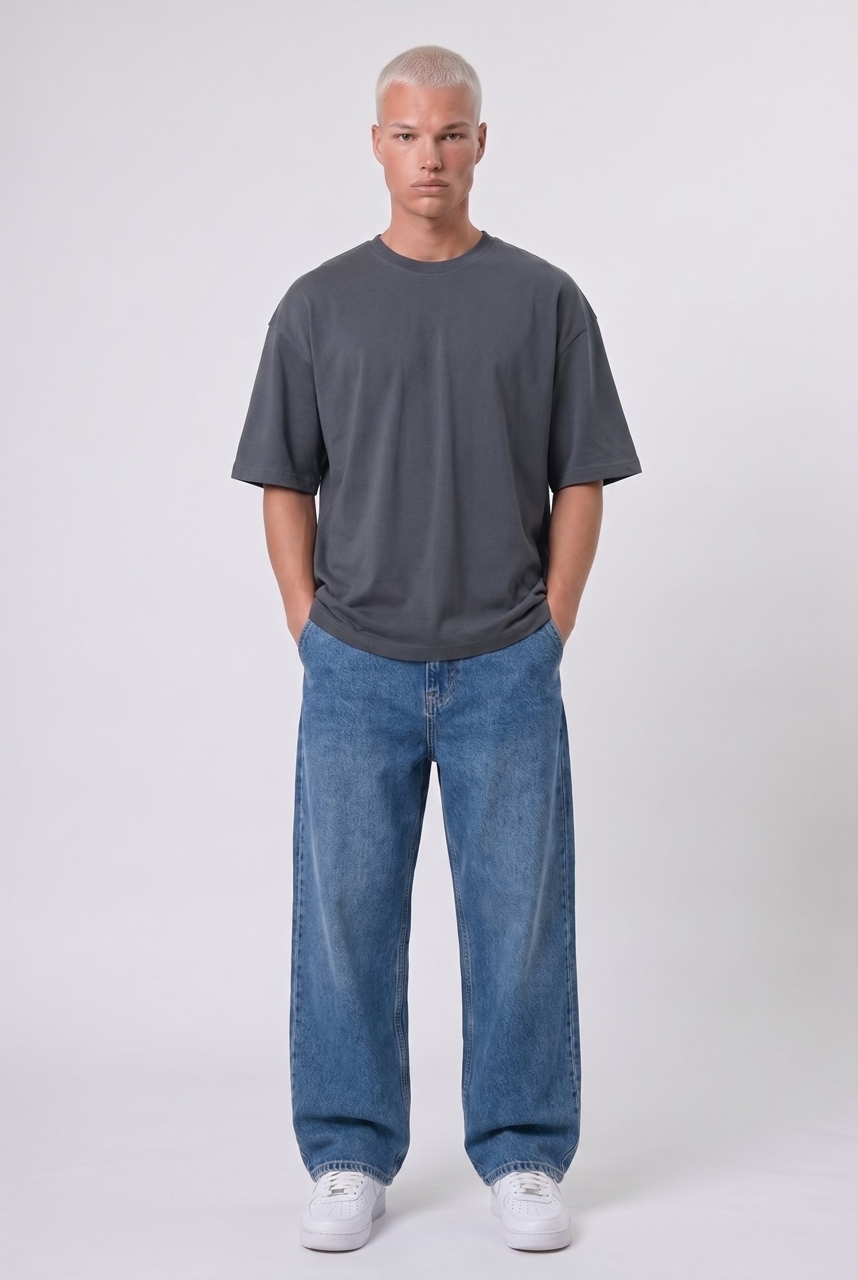 Erkek Basic Oversize T-Shirt Füme