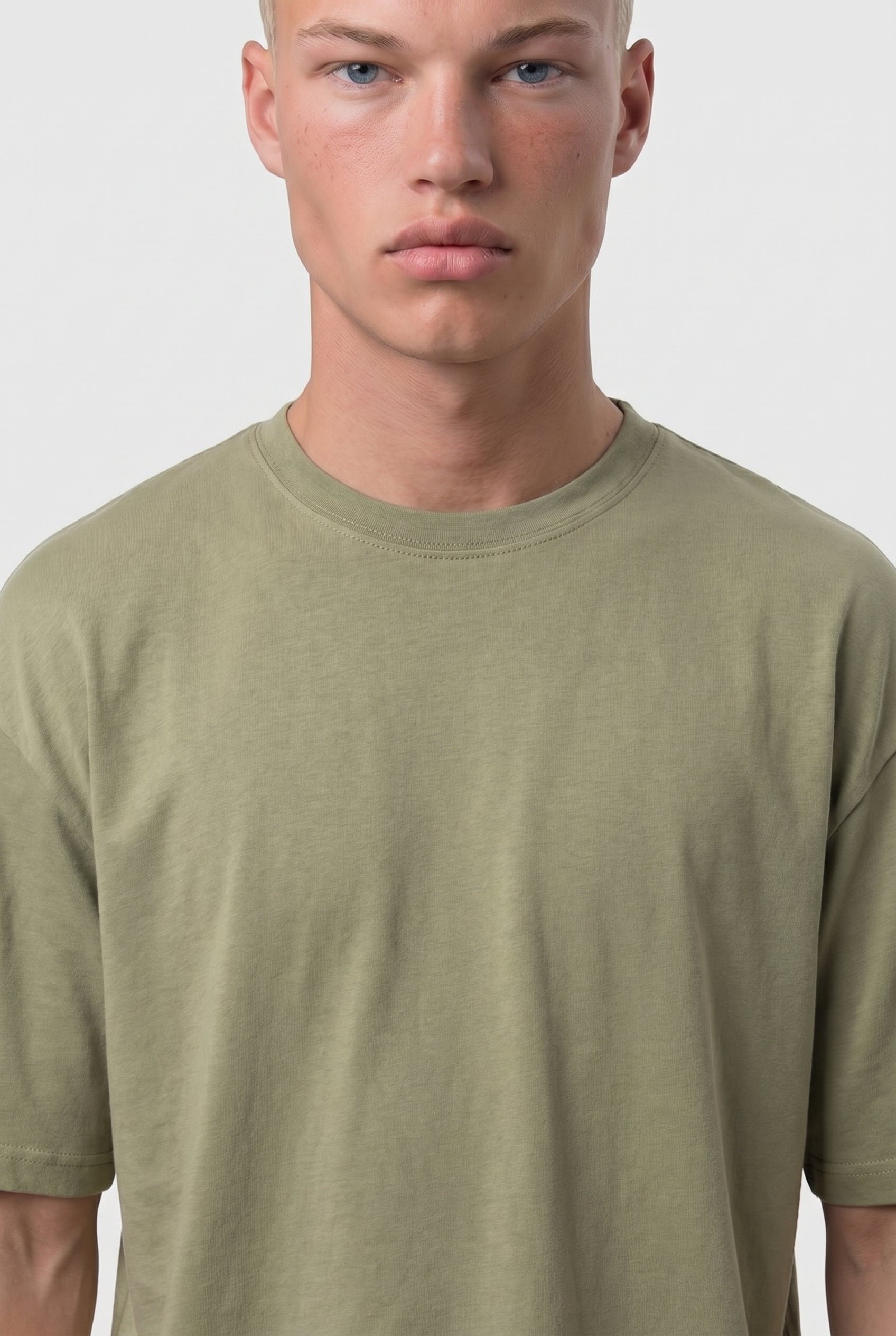 Erkek Basic Oversize T-Shirt Haki
