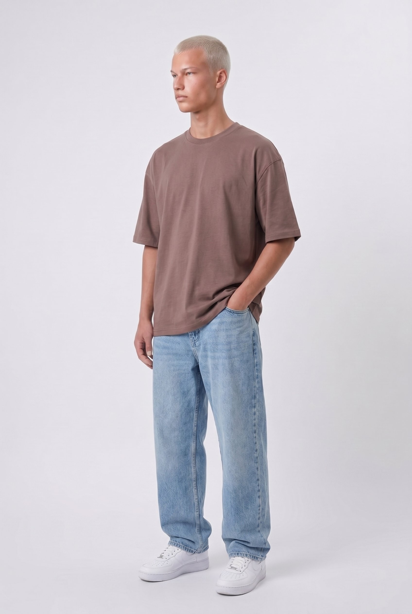 Erkek Basic Oversize T-Shirt Kahve