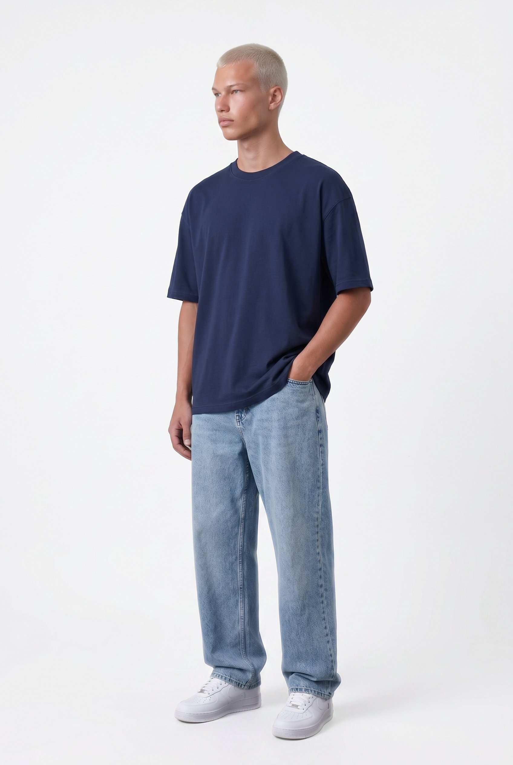 Erkek Basic Oversize T-Shirt Lacivert