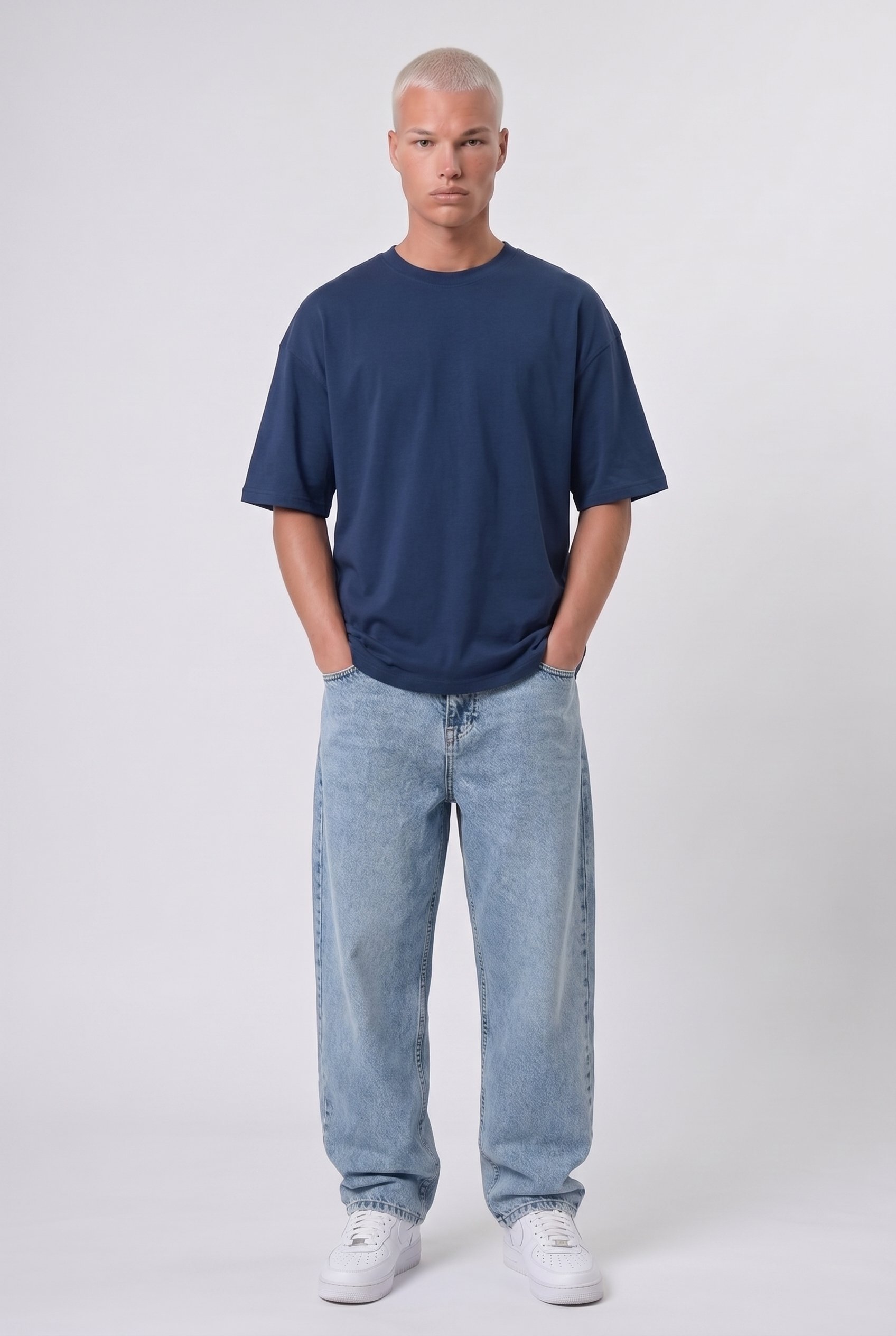 Erkek Basic Oversize T-Shirt Lacivert