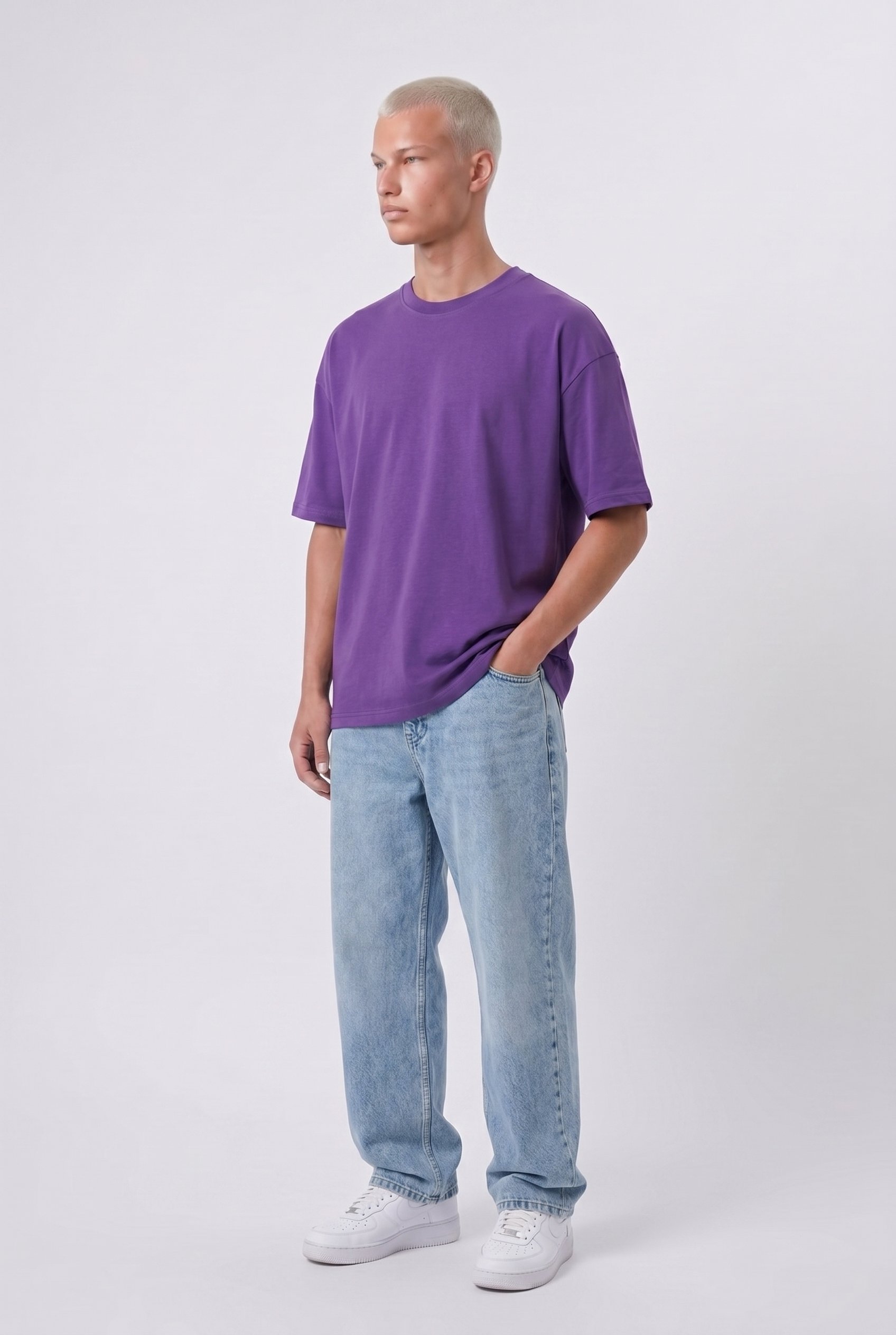Erkek Basic Oversize T-Shirt Mor
