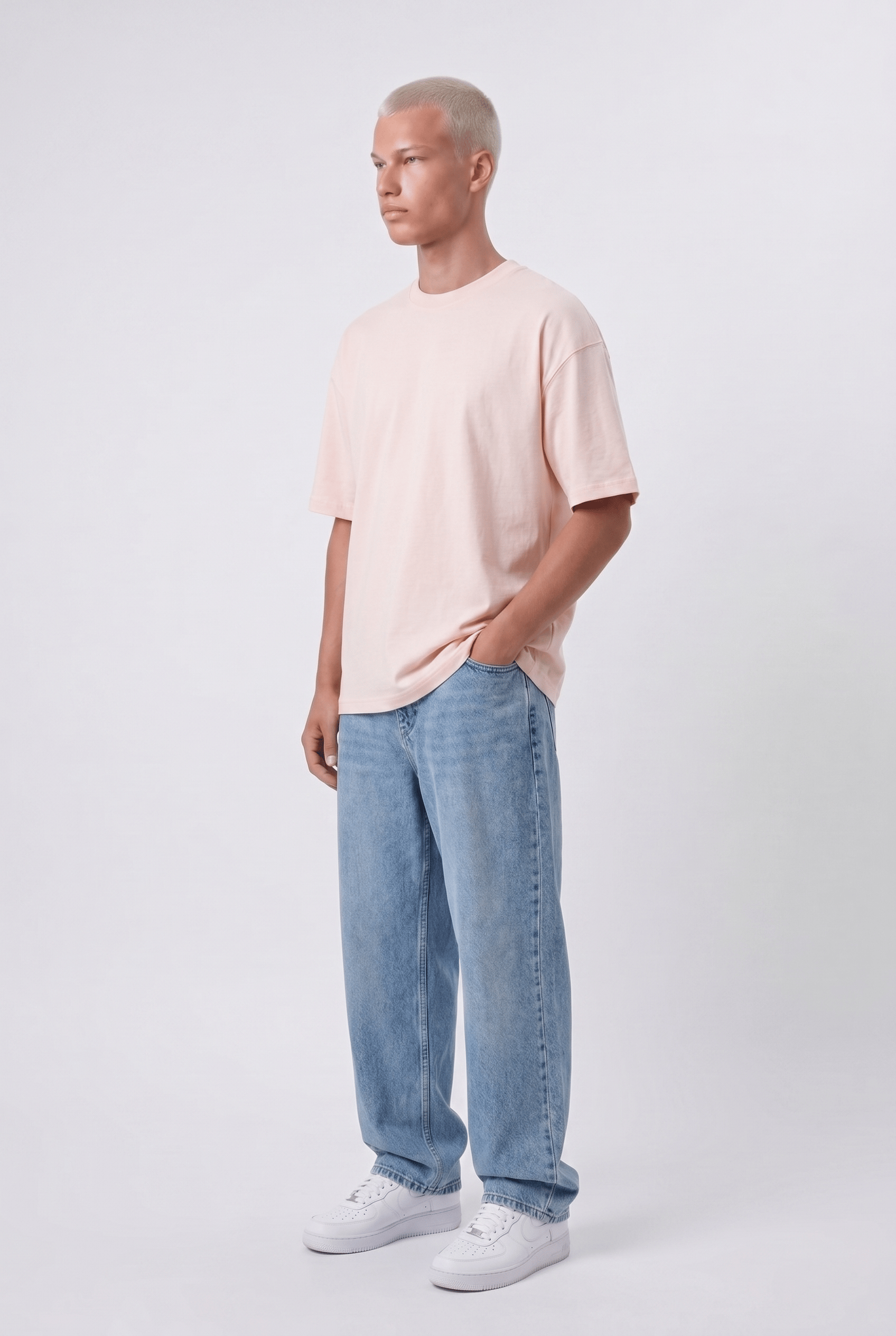 Erkek Basic Oversize T-Shirt Pembe