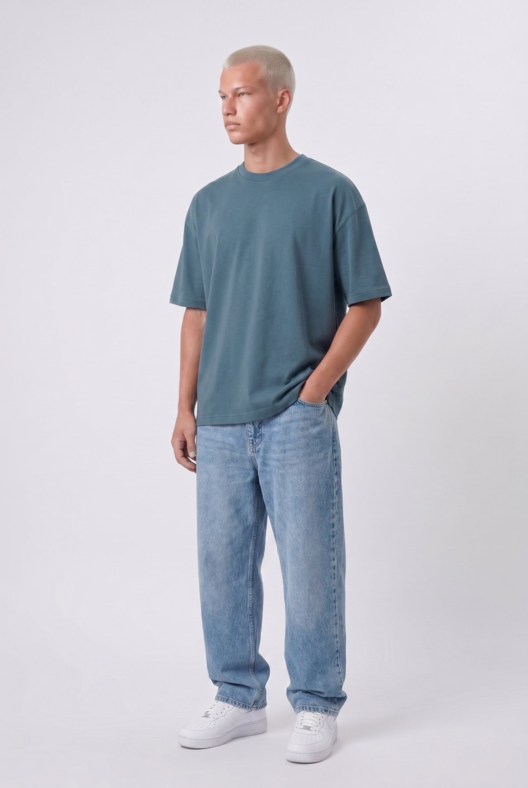 Erkek Basic Oversize T-Shirt Petrol
