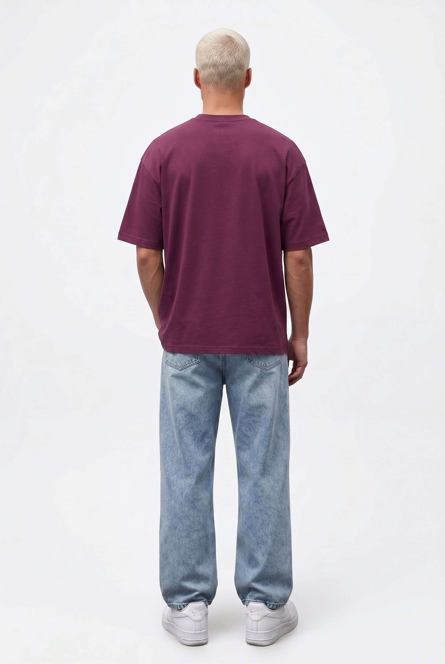Erkek Basic Oversize T-Shirt Vişne