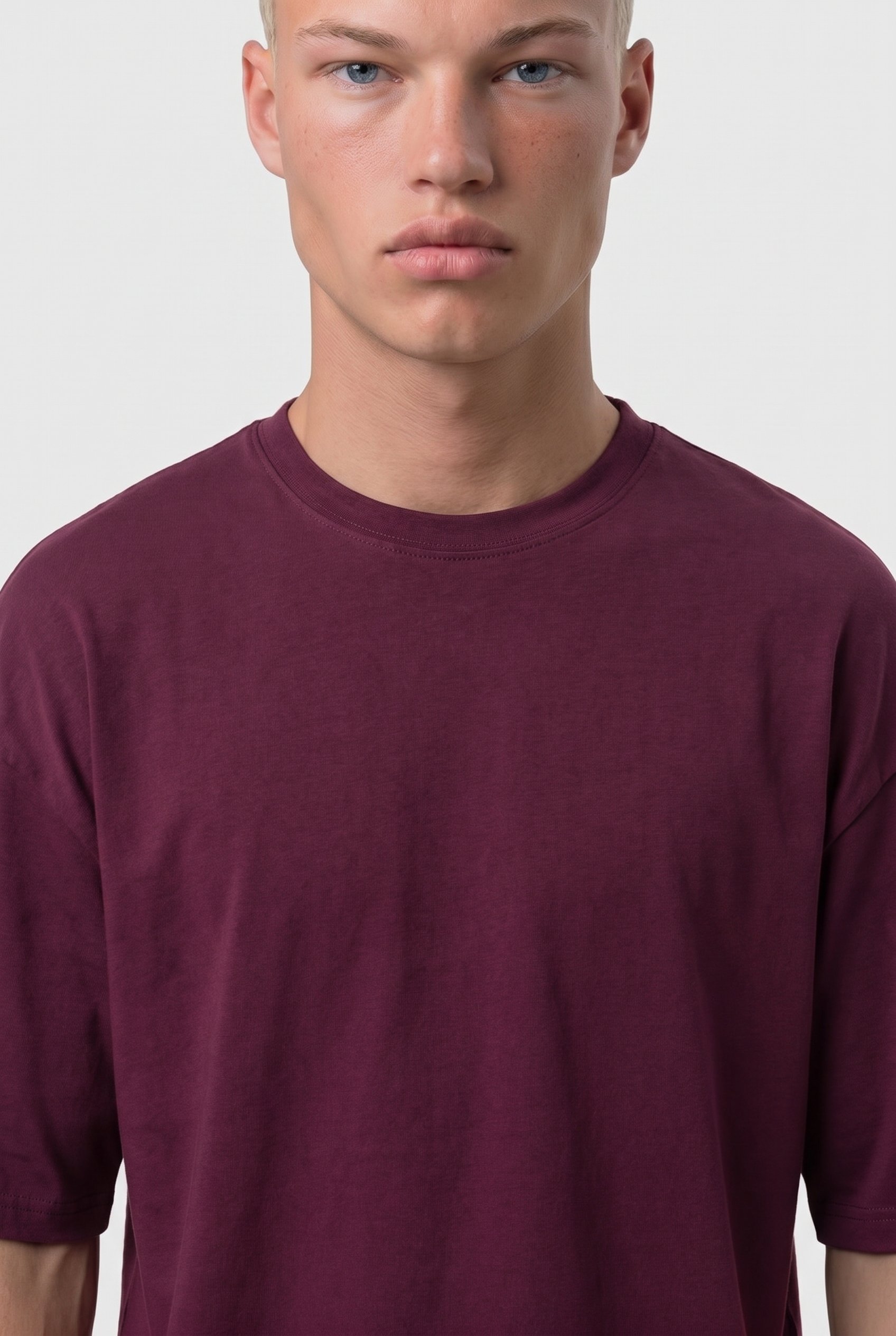 Erkek Basic Oversize T-Shirt Vişne