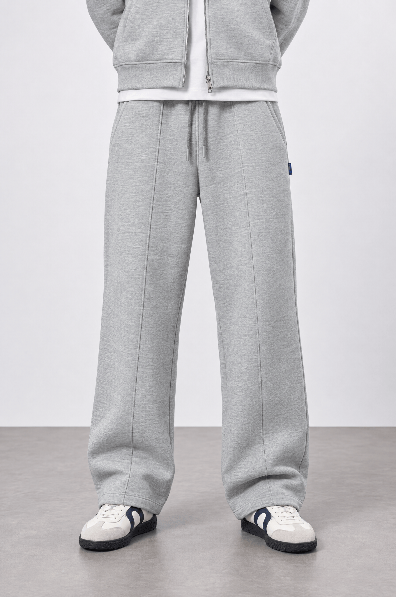Erkek Basic Panda Baggy Eşofman Altı Gri Melanj