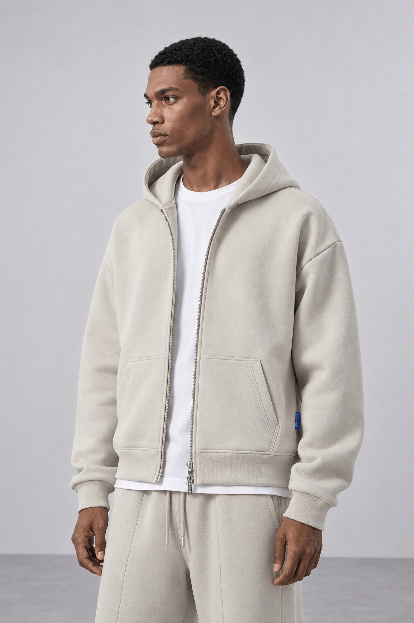 Erkek Basic Panda Oversize Zip Bej