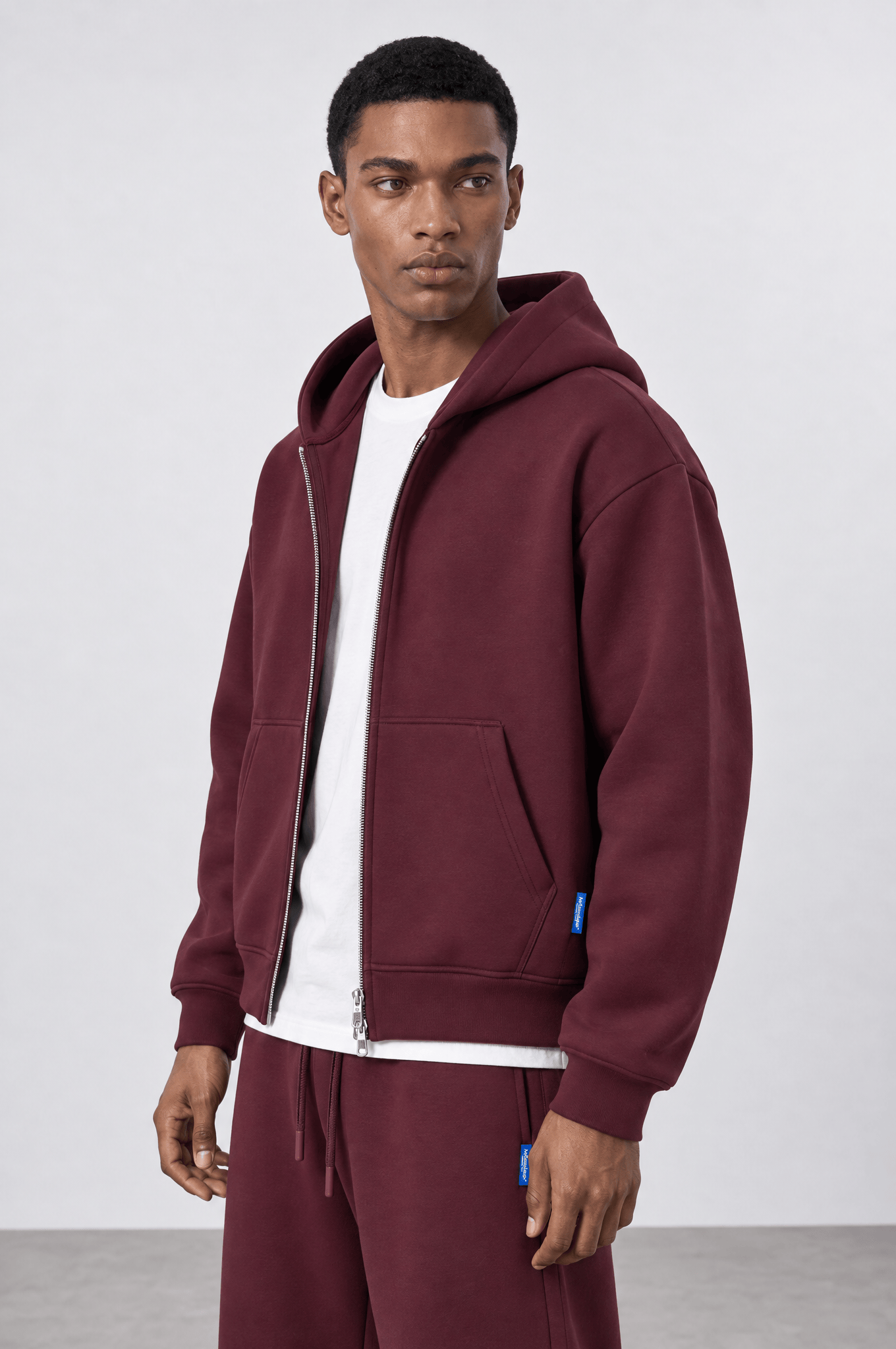 Erkek Basic Panda Oversize Zip Bordo