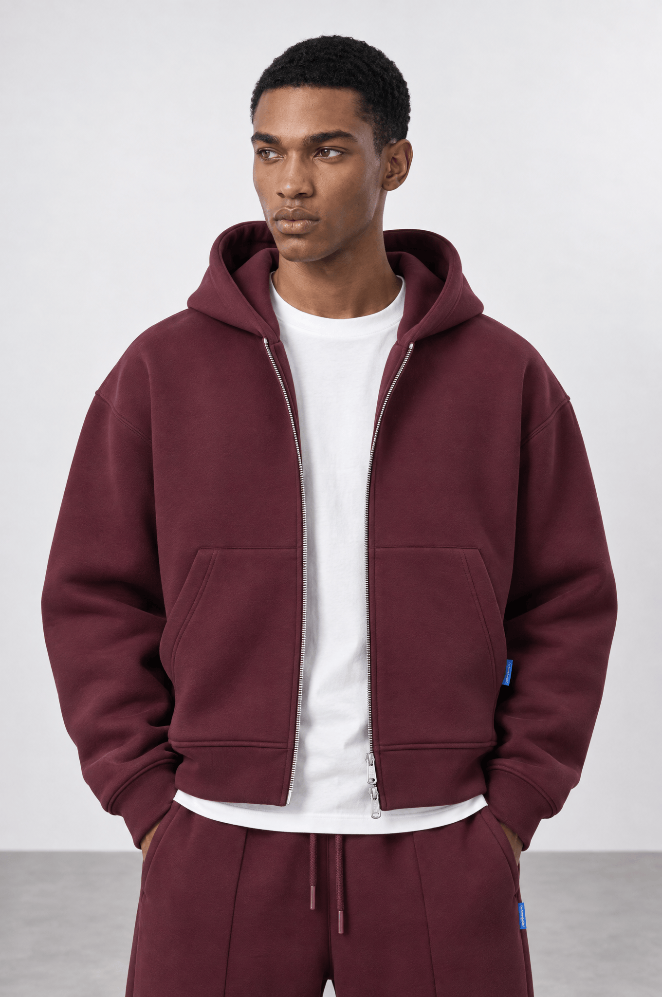 Erkek Basic Panda Oversize Zip Bordo