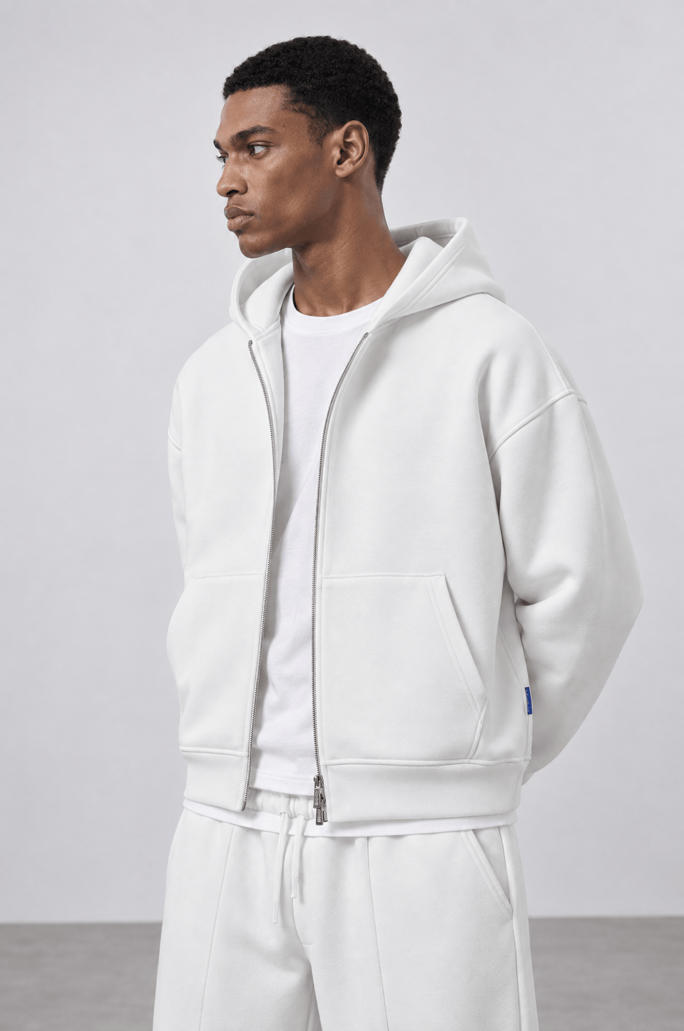 Erkek Basic Panda Oversize Zip Ekru
