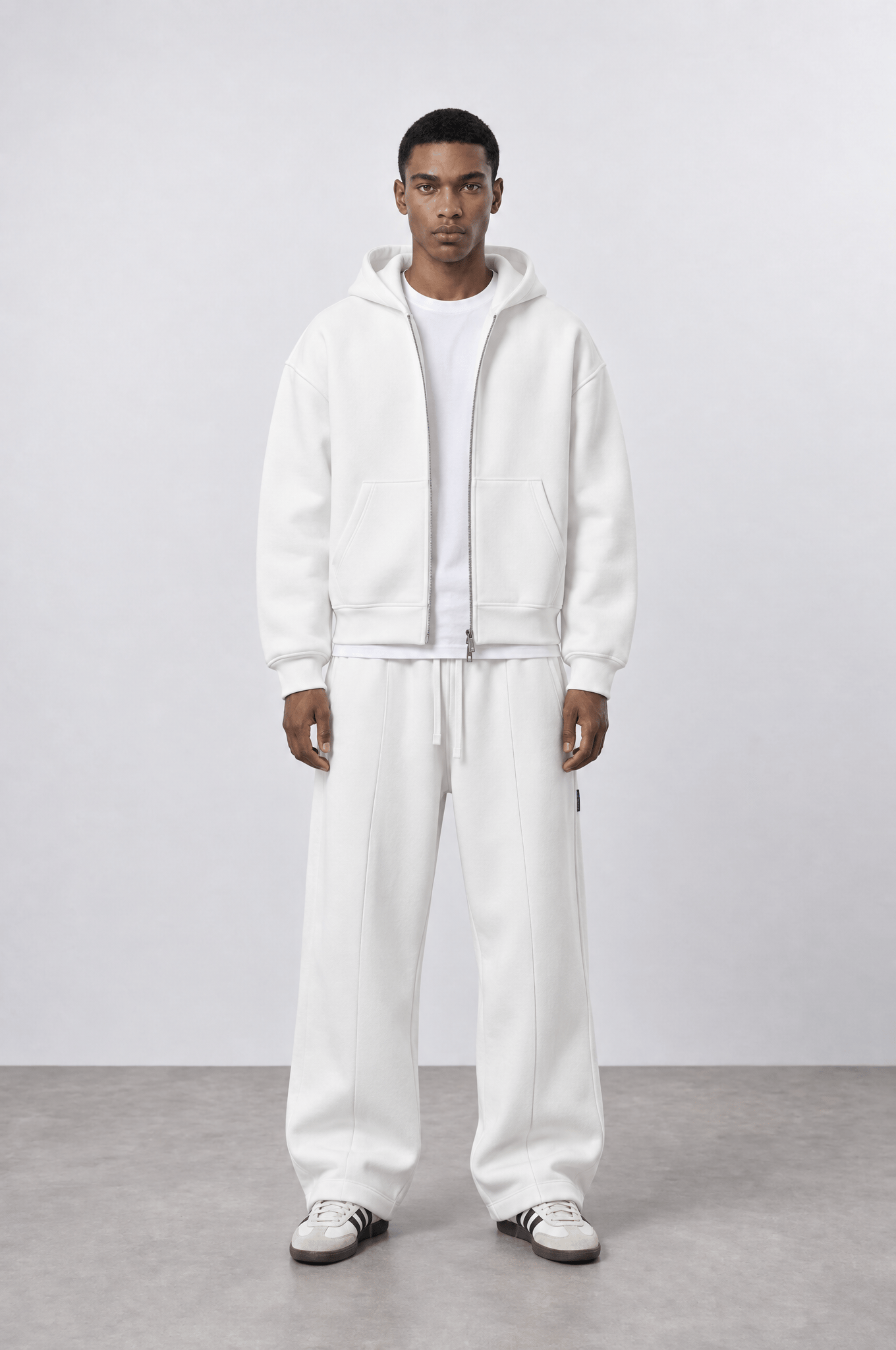 Erkek Basic Panda Oversize Zip Ekru