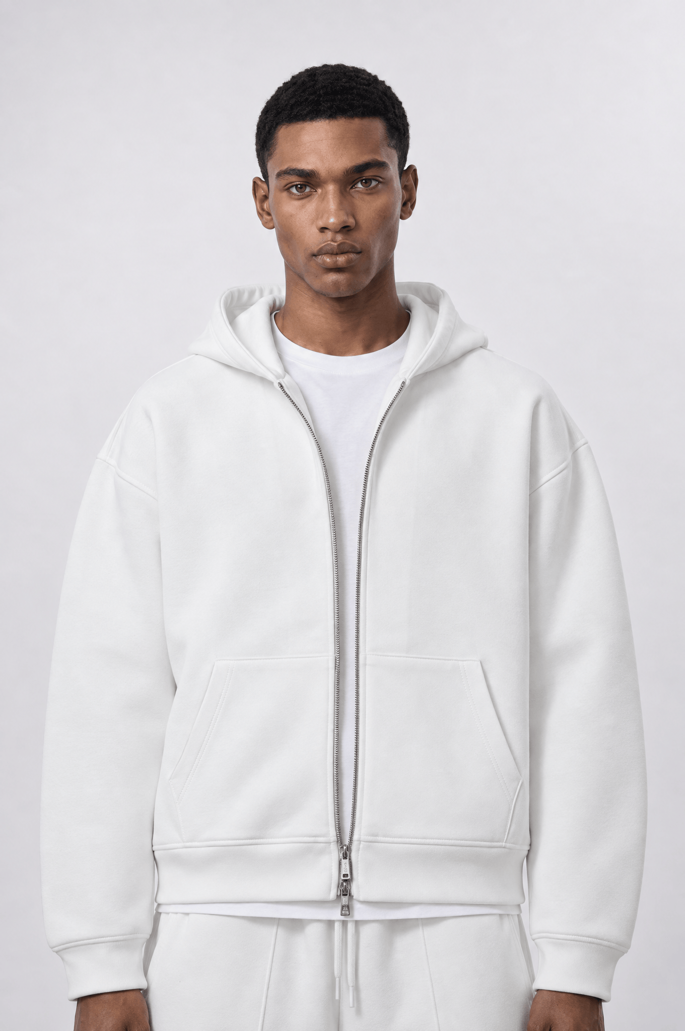 Erkek Basic Panda Oversize Zip Ekru
