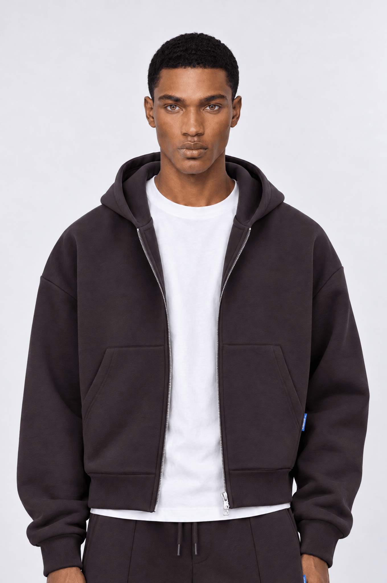 Erkek Basic Panda Oversize Zip Kahve