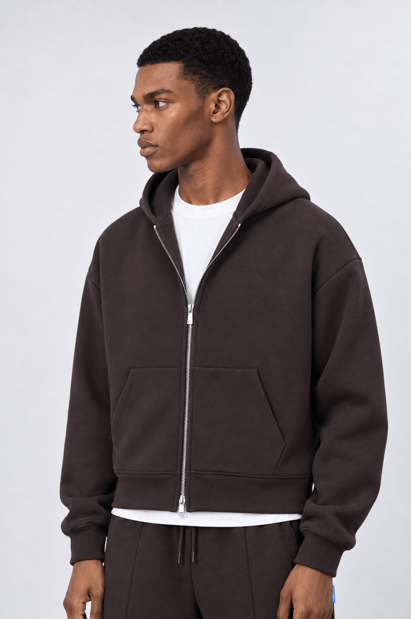 Erkek Basic Panda Oversize Zip Kahve