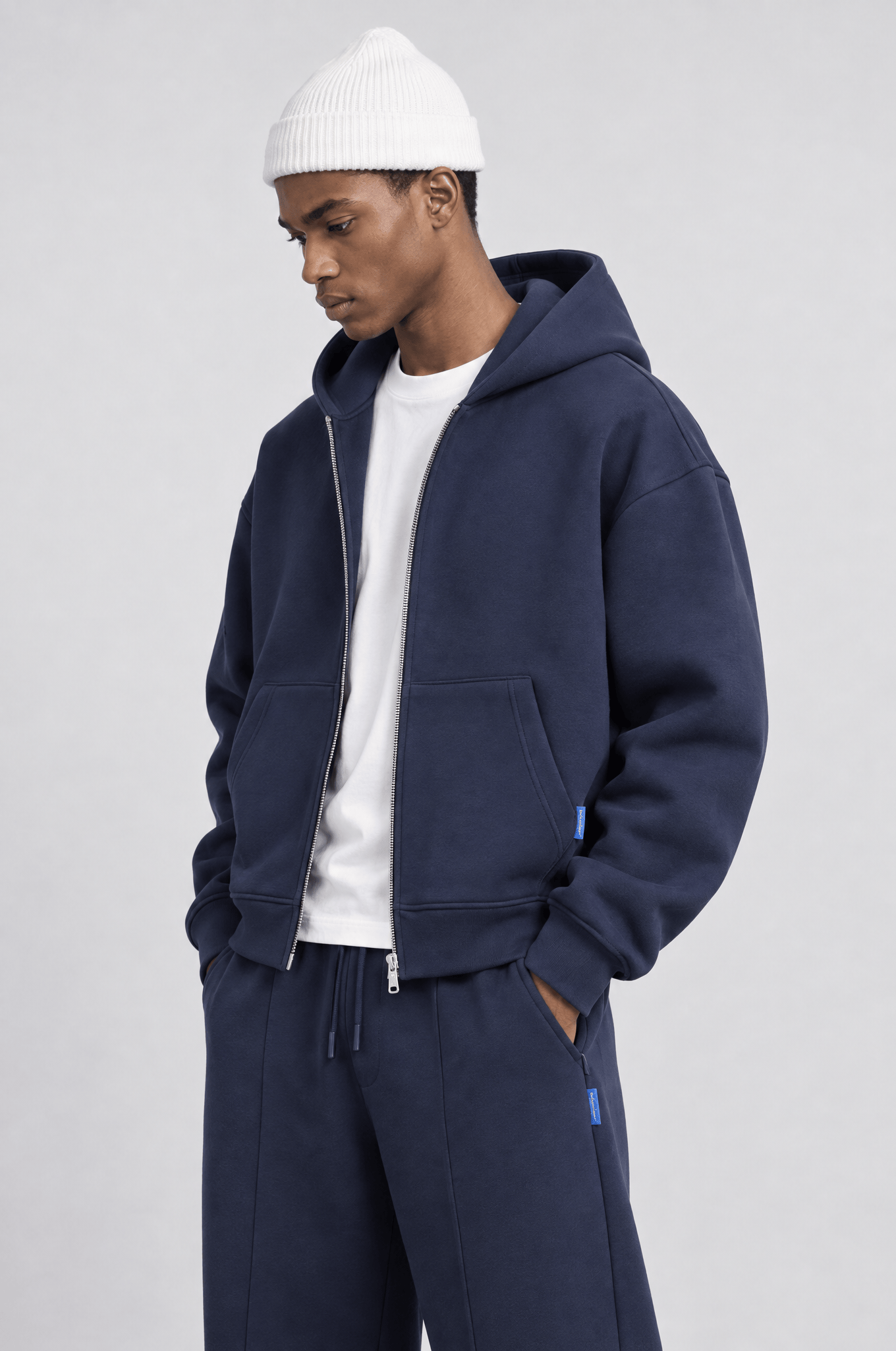 Erkek Basic Panda Oversize Zip Lacivert