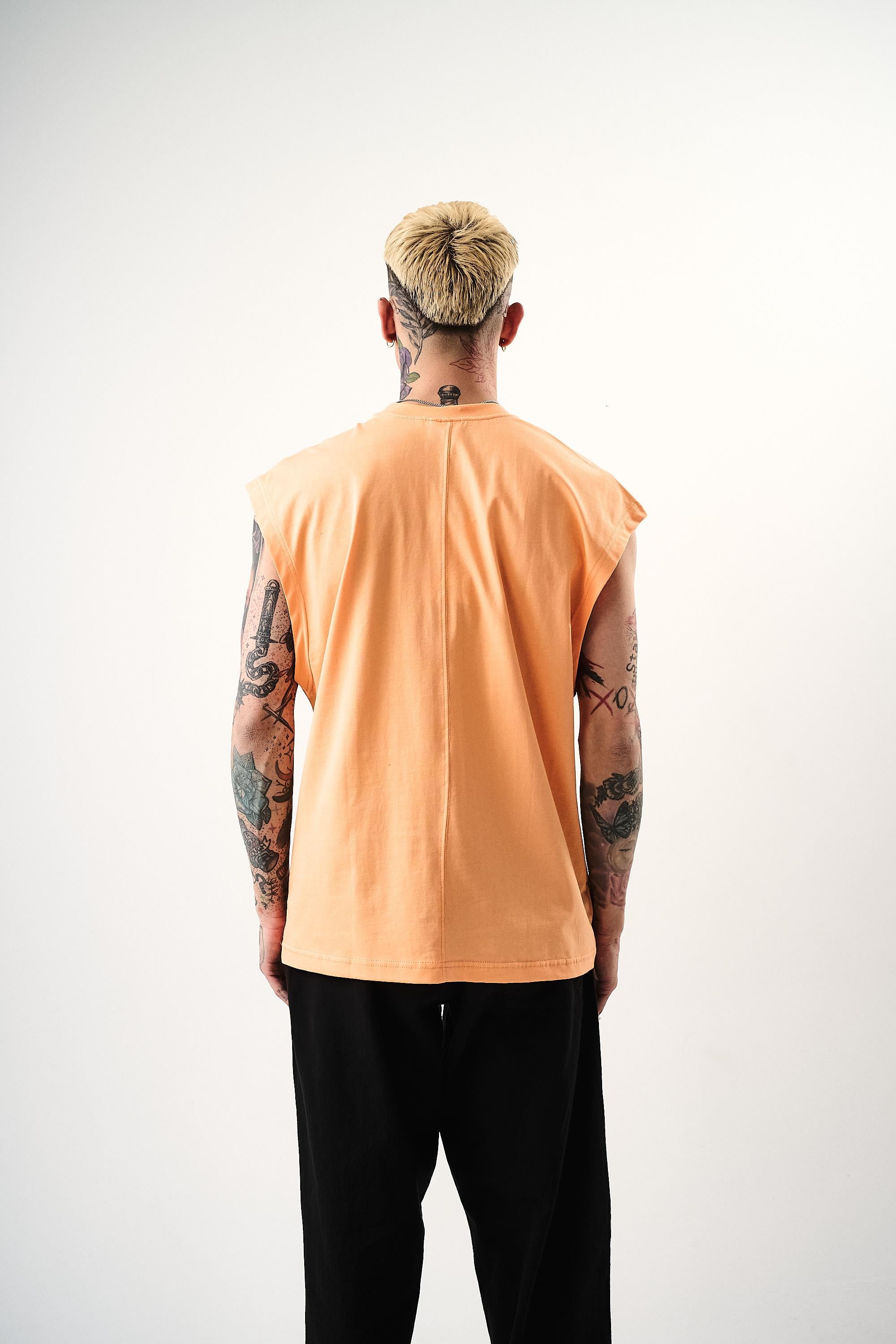 Erkek Basic Sıfır Kol Oversize T-Shirt Şeftali