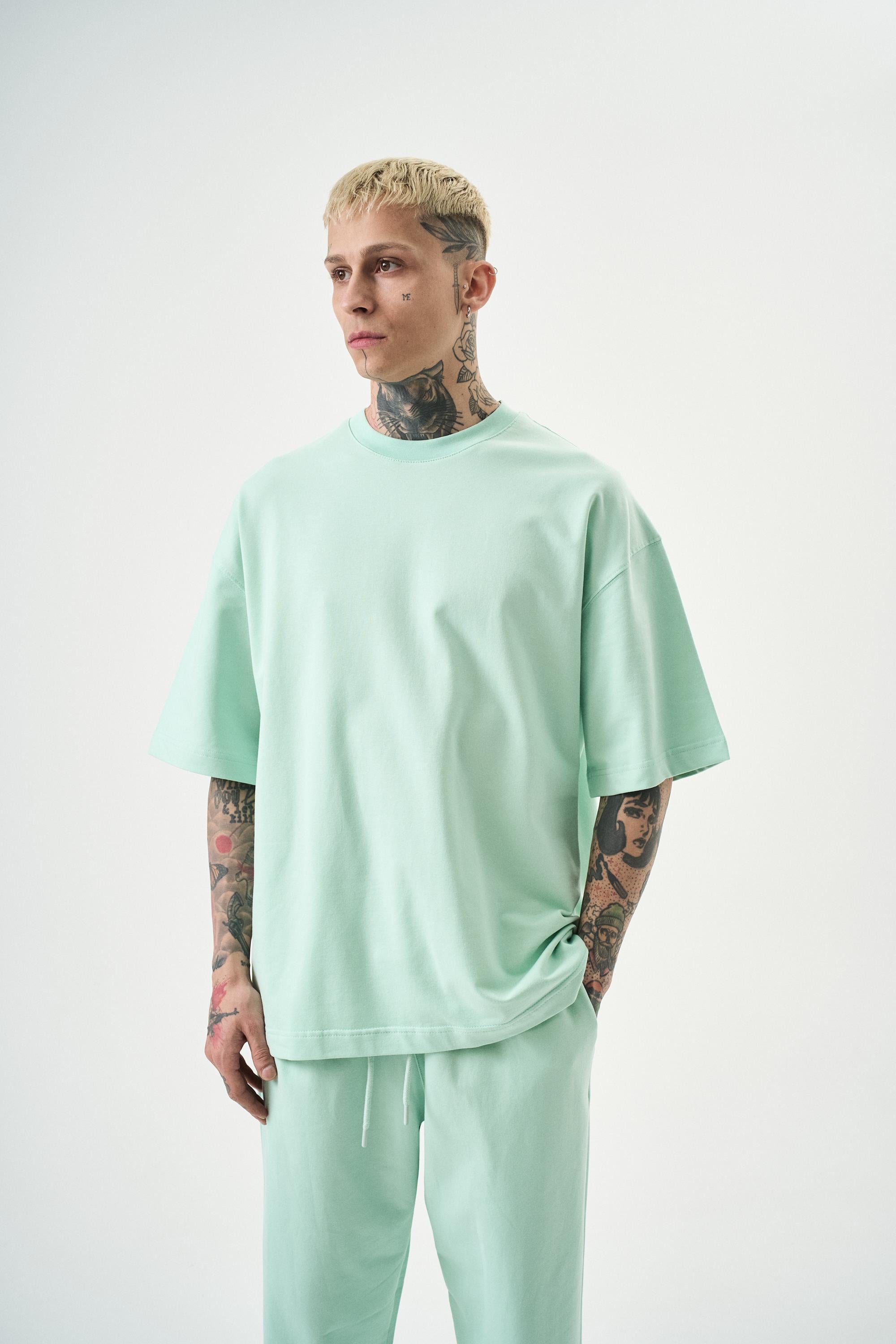 Erkek Basic T-Shirt Su Yeşili