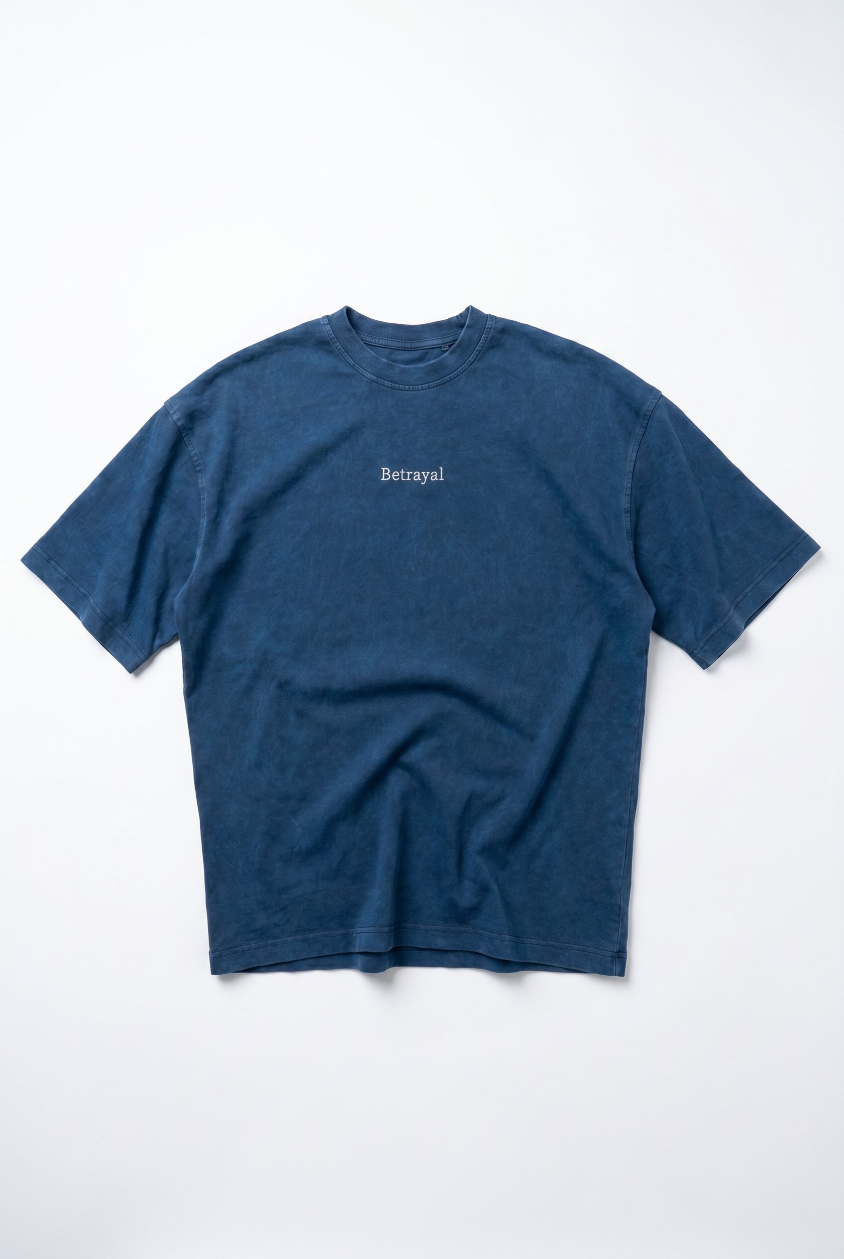 Erkek Betrayal Baskılı Yıkamalı Oversize T-Shirt Lacivert