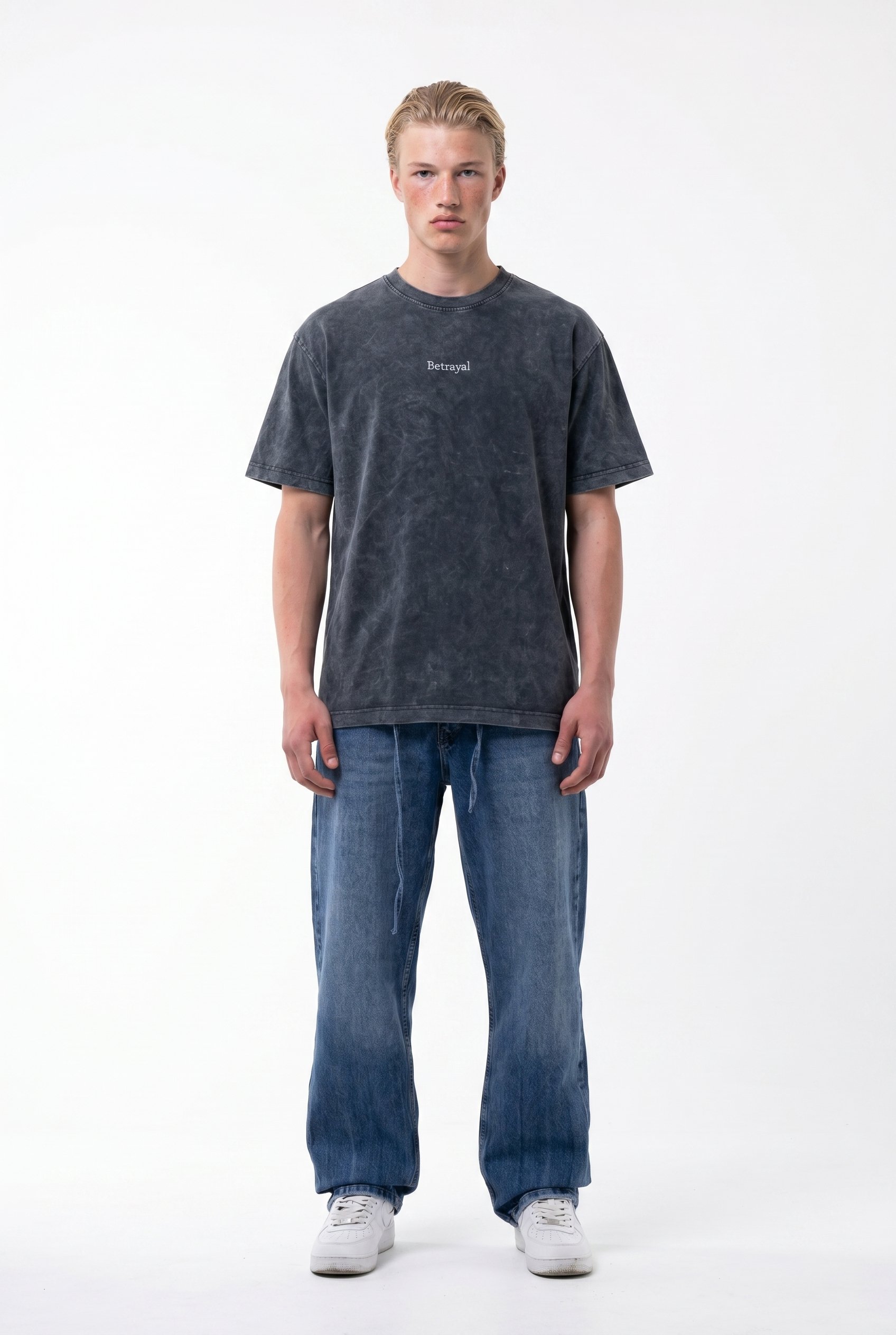 Erkek Betrayal Baskılı Yıkamalı Oversize T-Shirt Siyah
