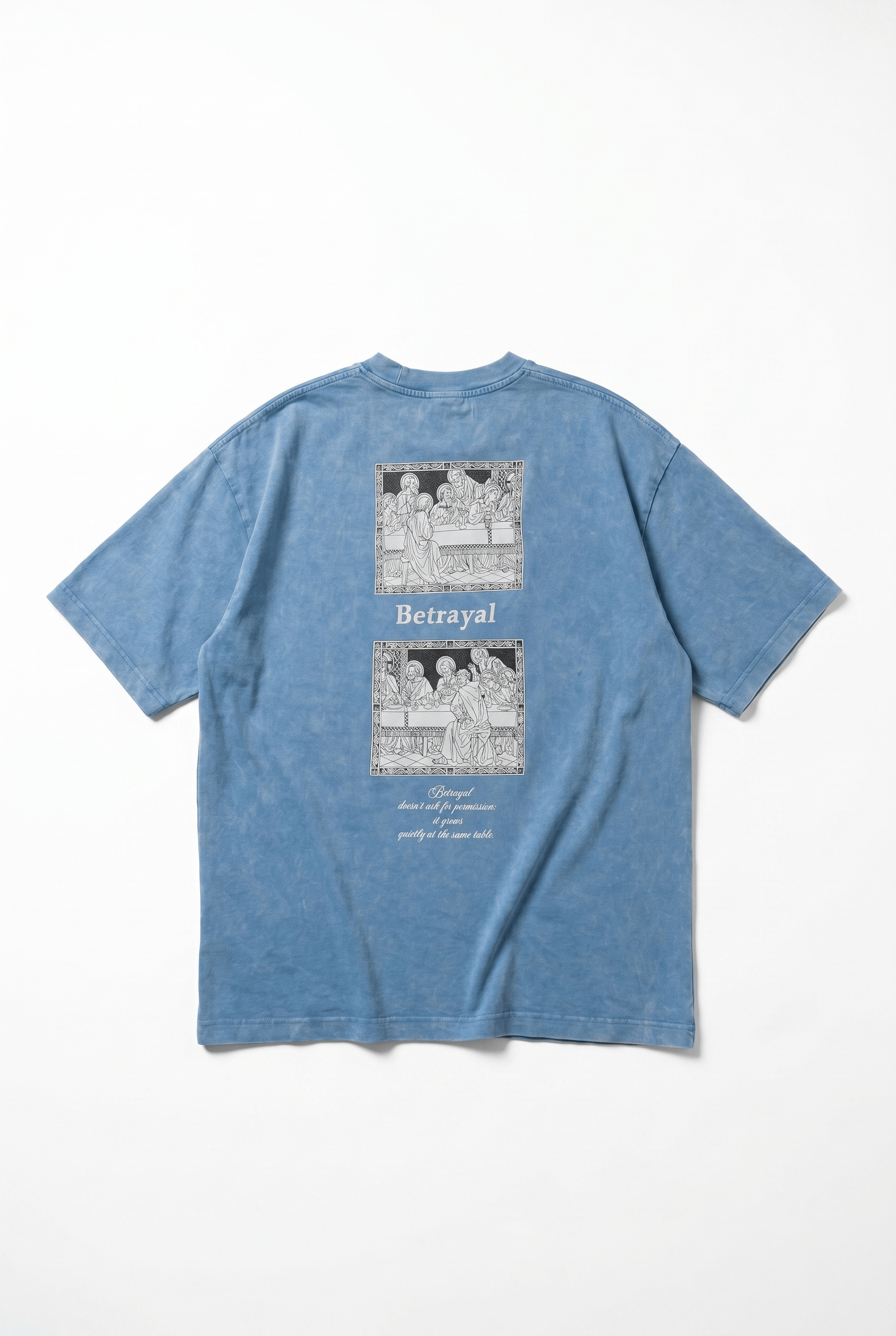 Erkek Betrayal Baskılı Yıkamalı Oversize T-Shirt Bebe Mavi
