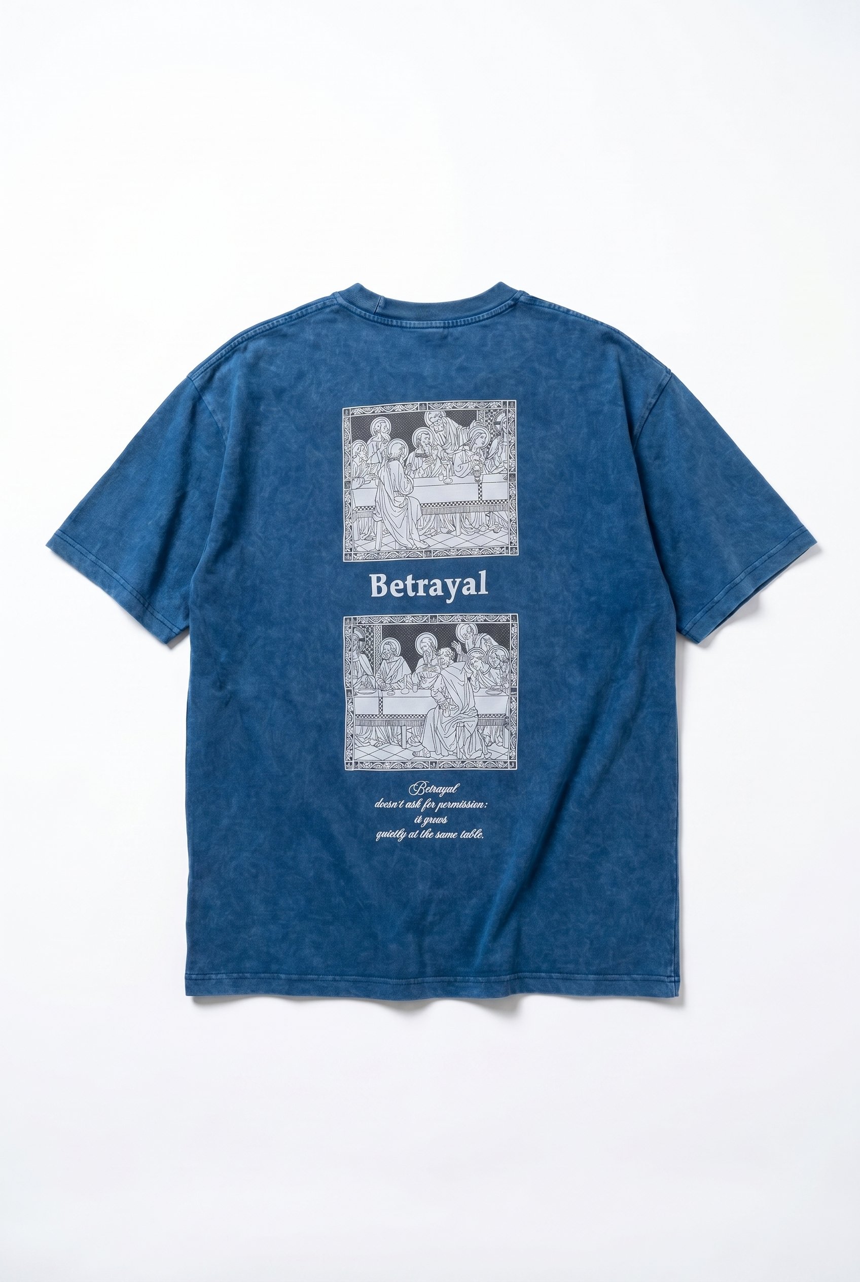 Erkek Betrayal Baskılı Yıkamalı Oversize T-Shirt Lacivert