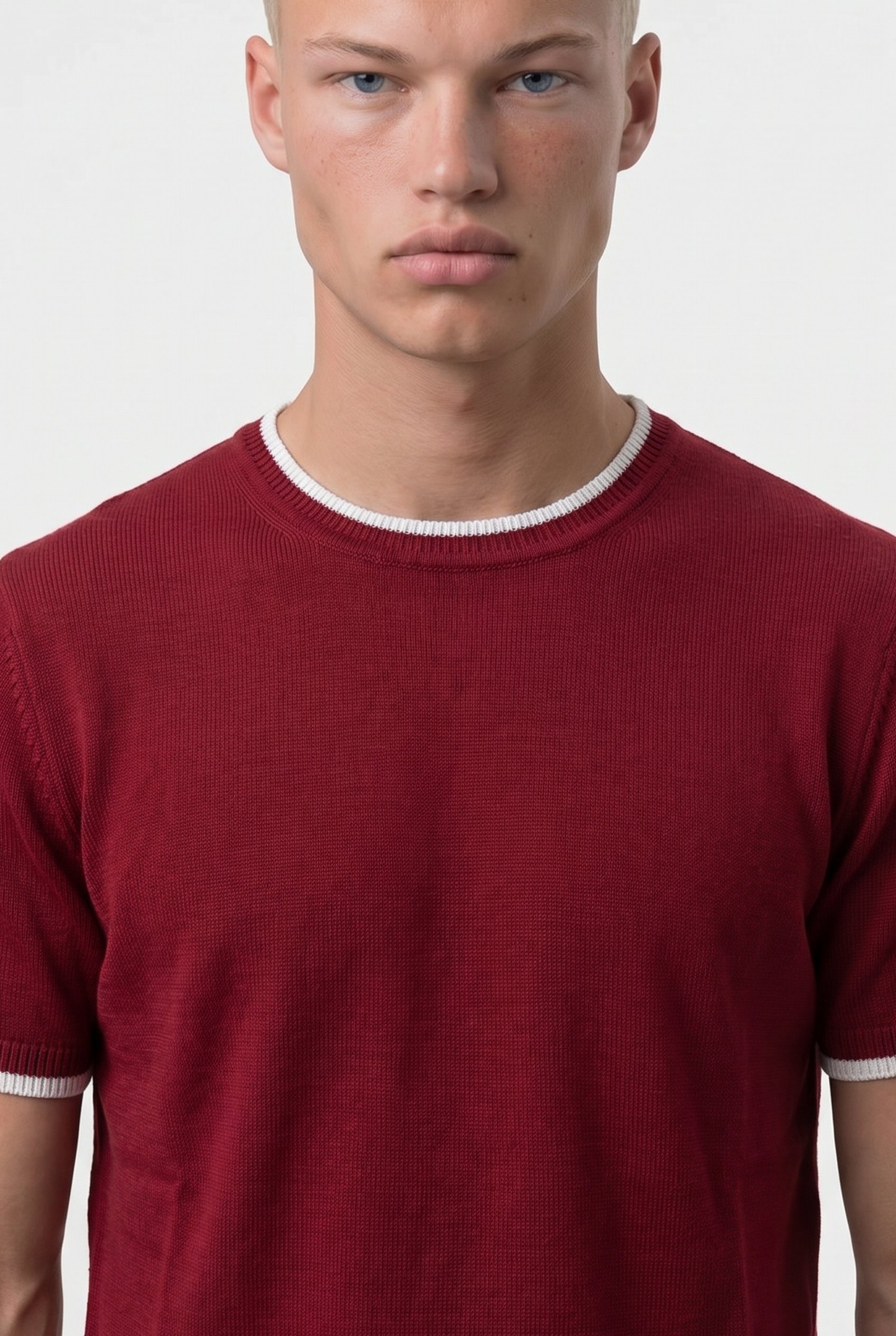 Erkek Bisiklet Yaka Regular Fit Triko T-Shirt Kırmızı