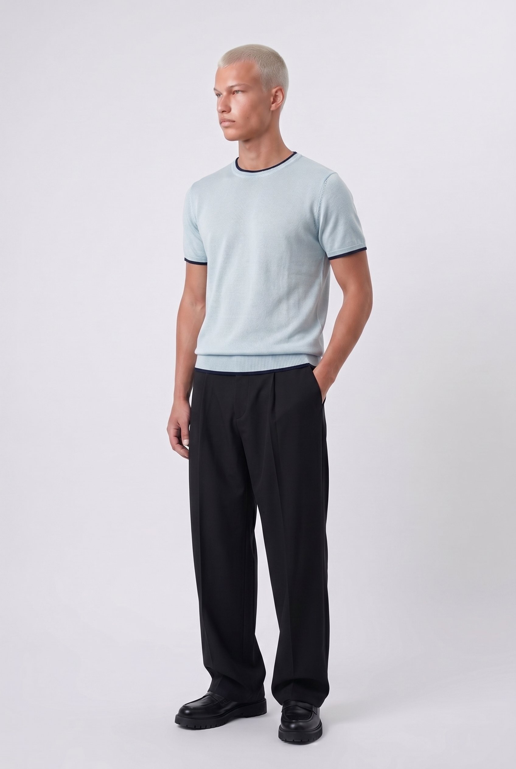 Erkek Bisiklet Yaka Regular Fit Triko T-Shirt Bebe Mavi