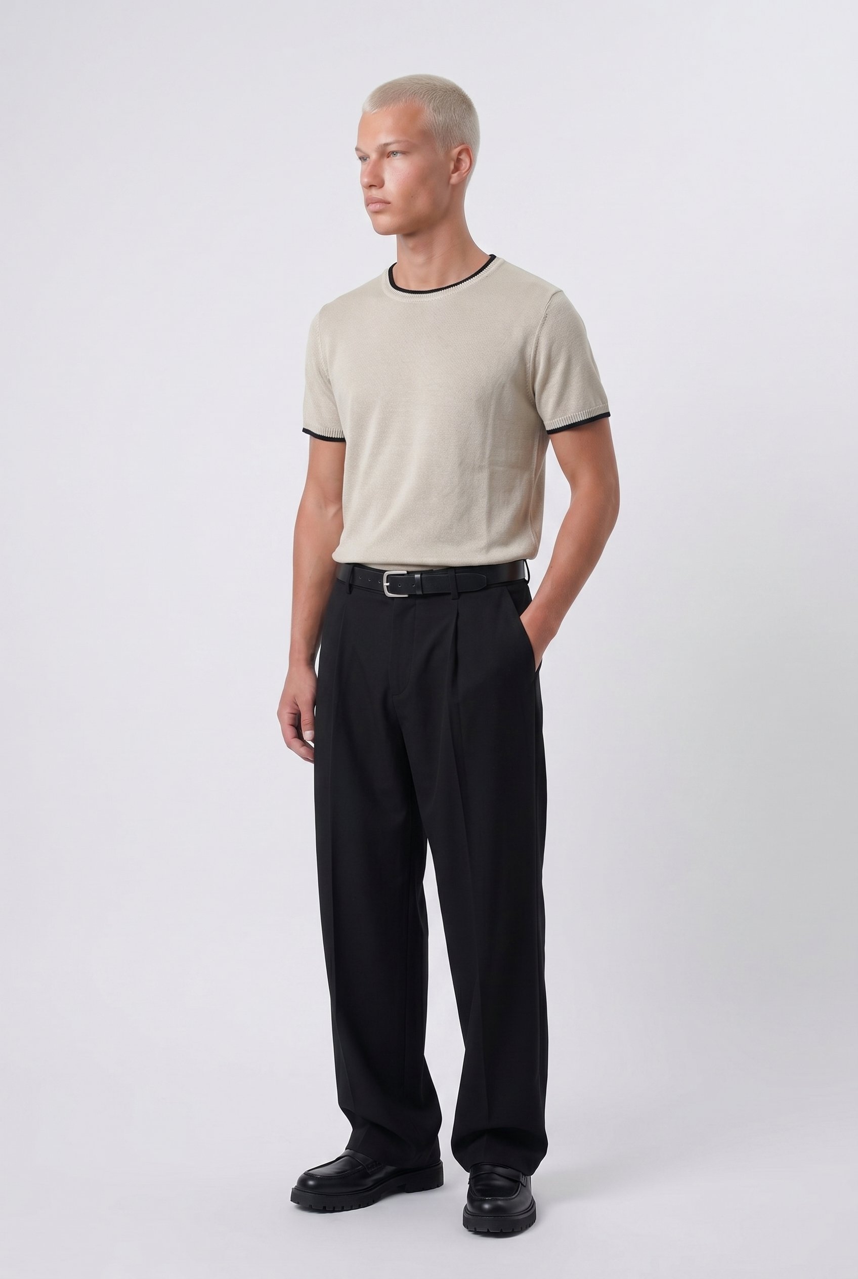 Erkek Bisiklet Yaka Regular Fit Triko T-Shirt Bej