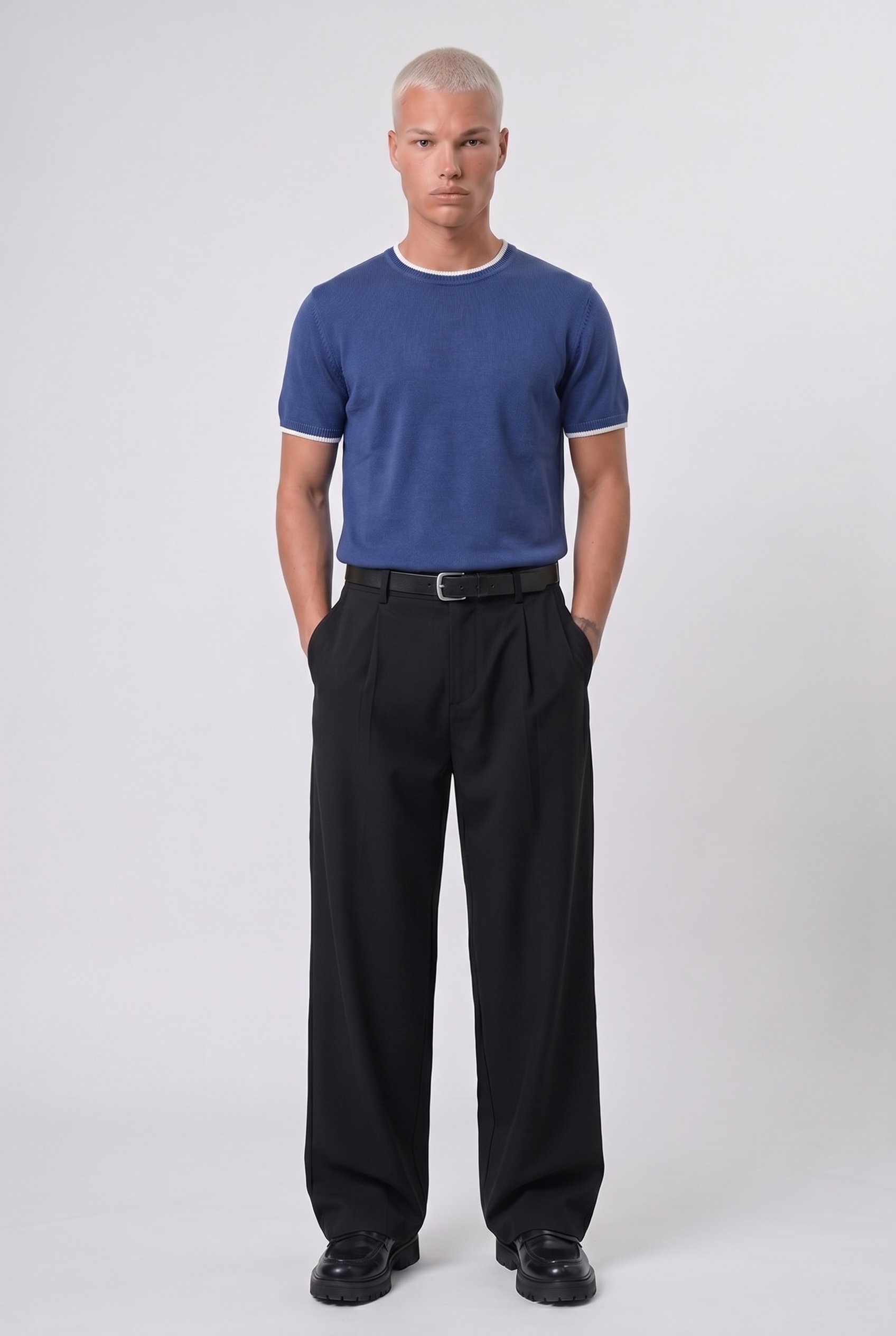 Erkek Bisiklet Yaka Regular Fit Triko T-Shirt Lacivert