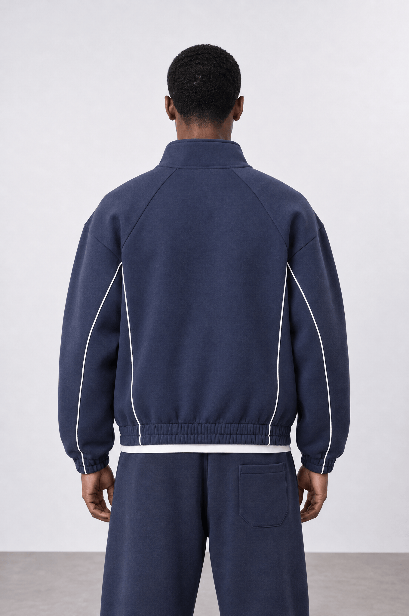 Erkek Biye Detaylı Panda Oversize Zip Lacivert