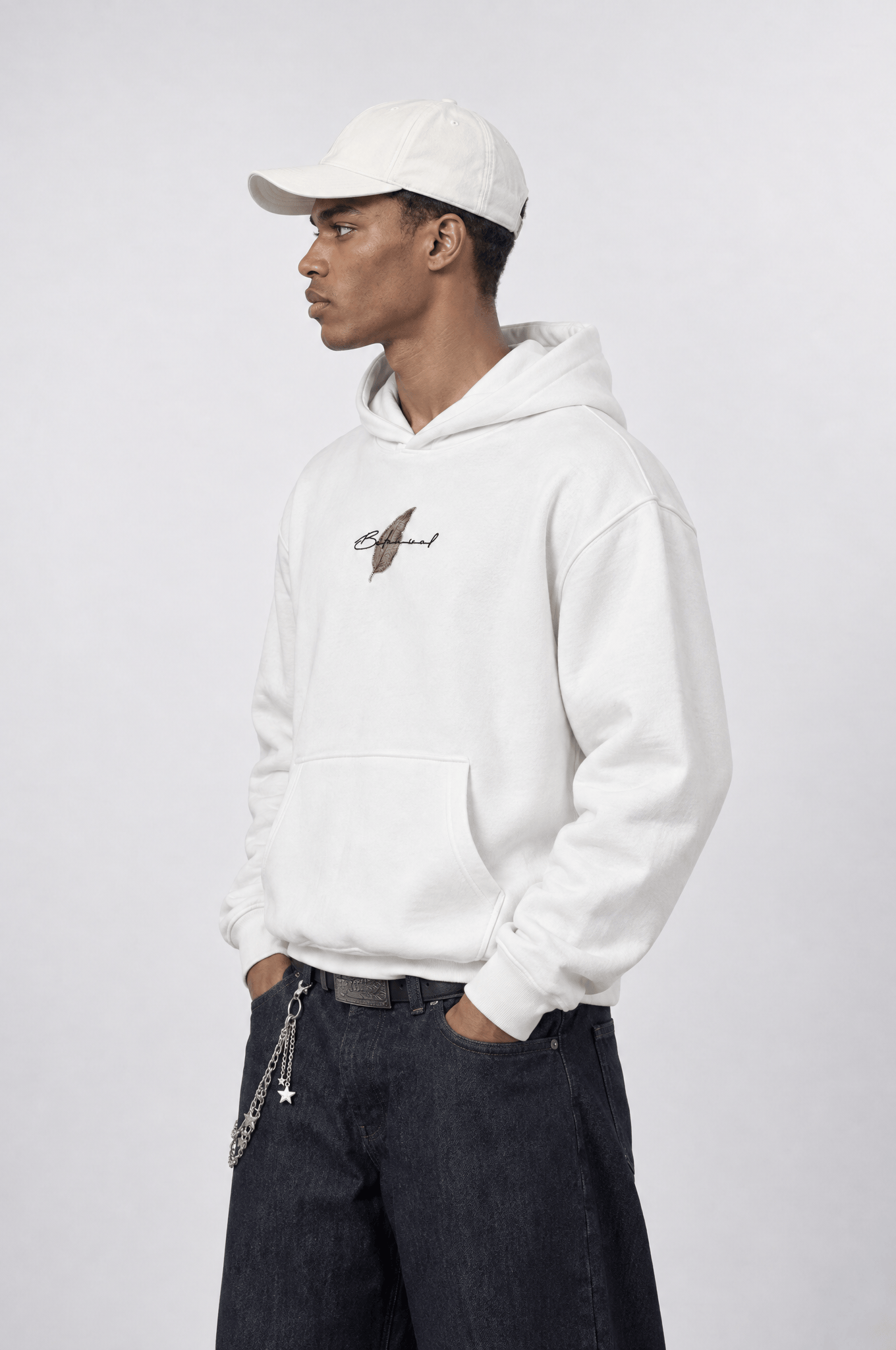 Erkek Botanical Patch Detaylı Oversize Hoodie Ekru