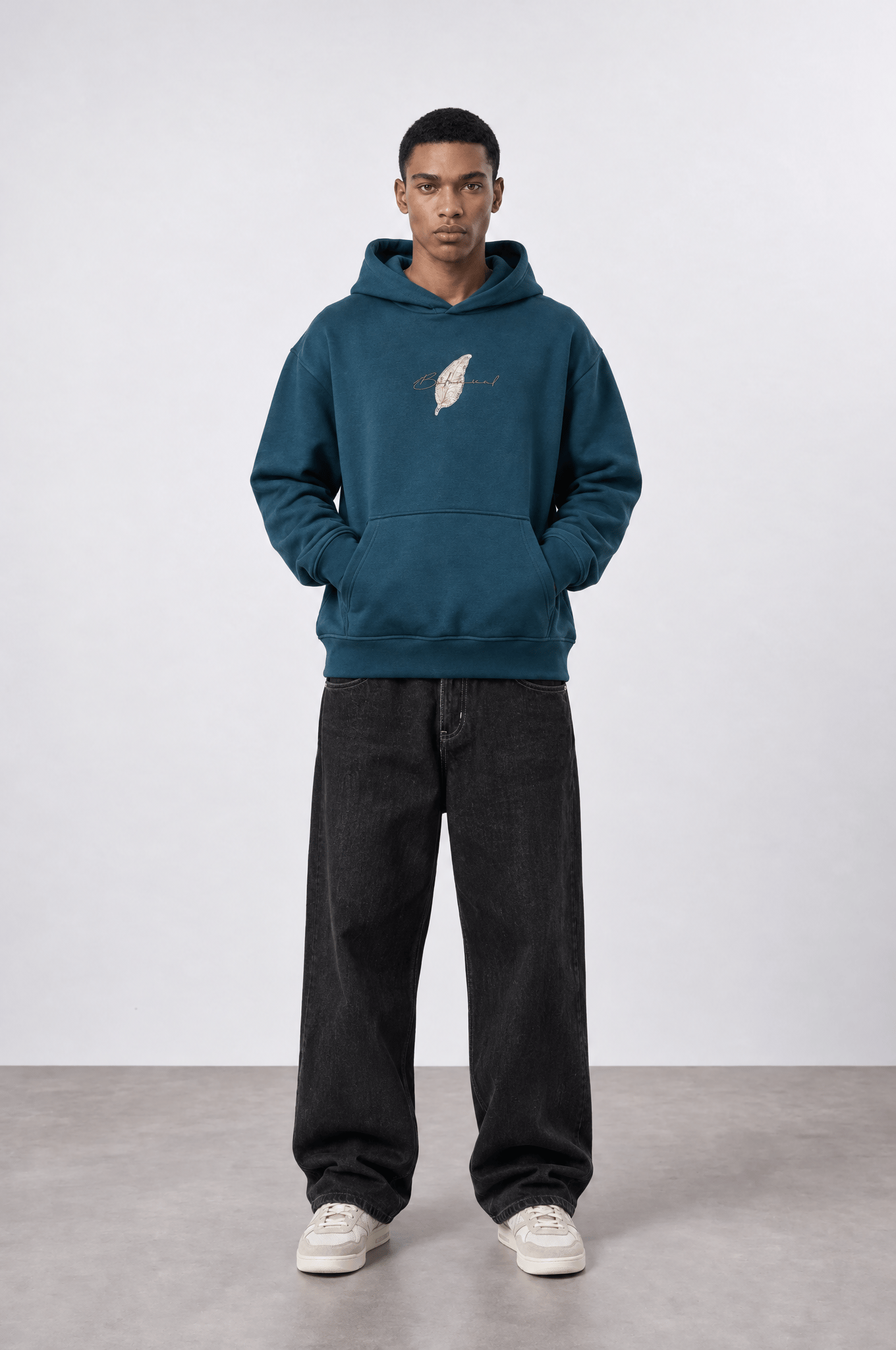 Erkek Botanical Patch Detaylı Oversize Hoodie Zümrüt