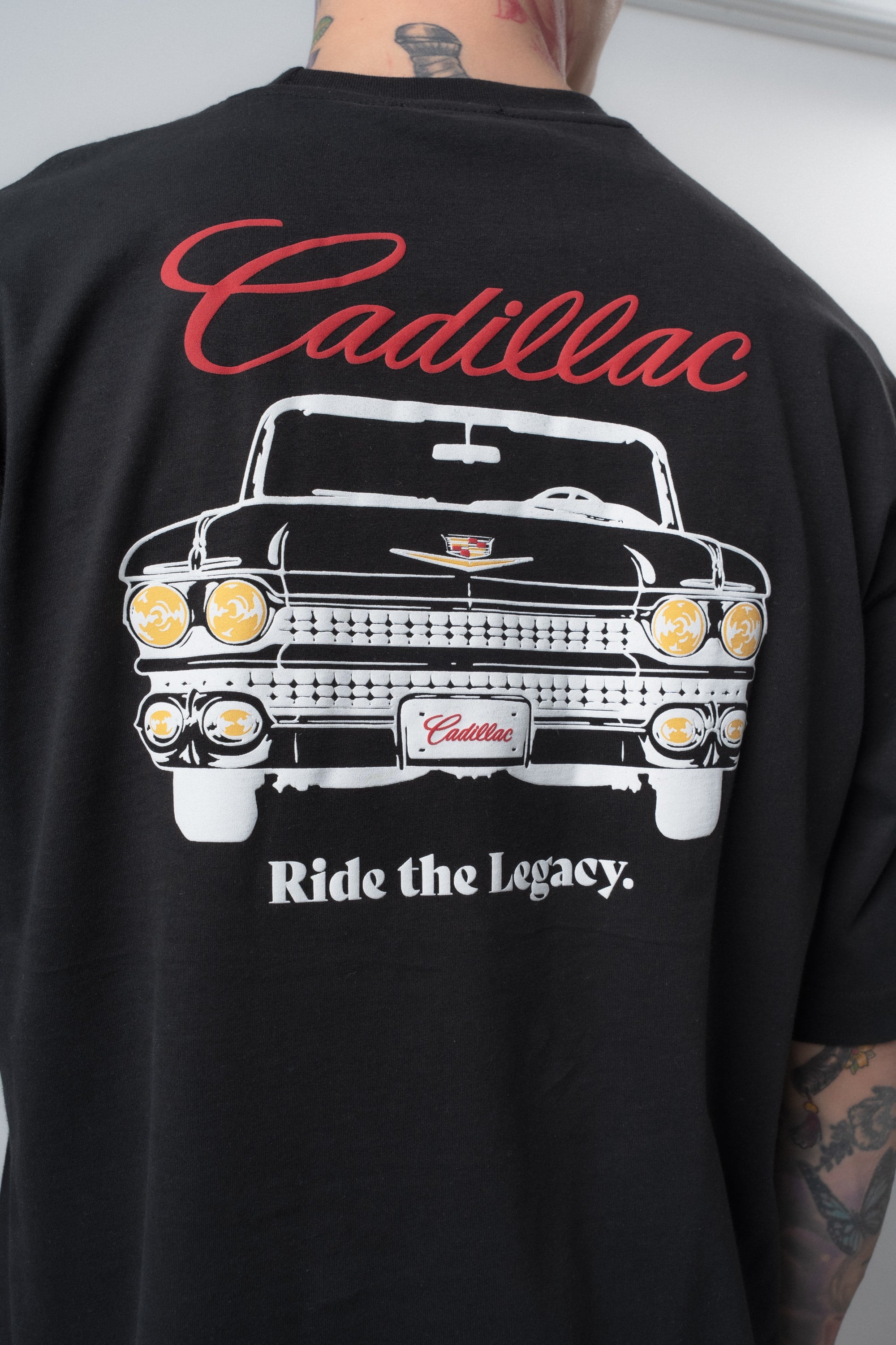 Erkek Cadillac Baskılı Oversize T-Shirt Siyah