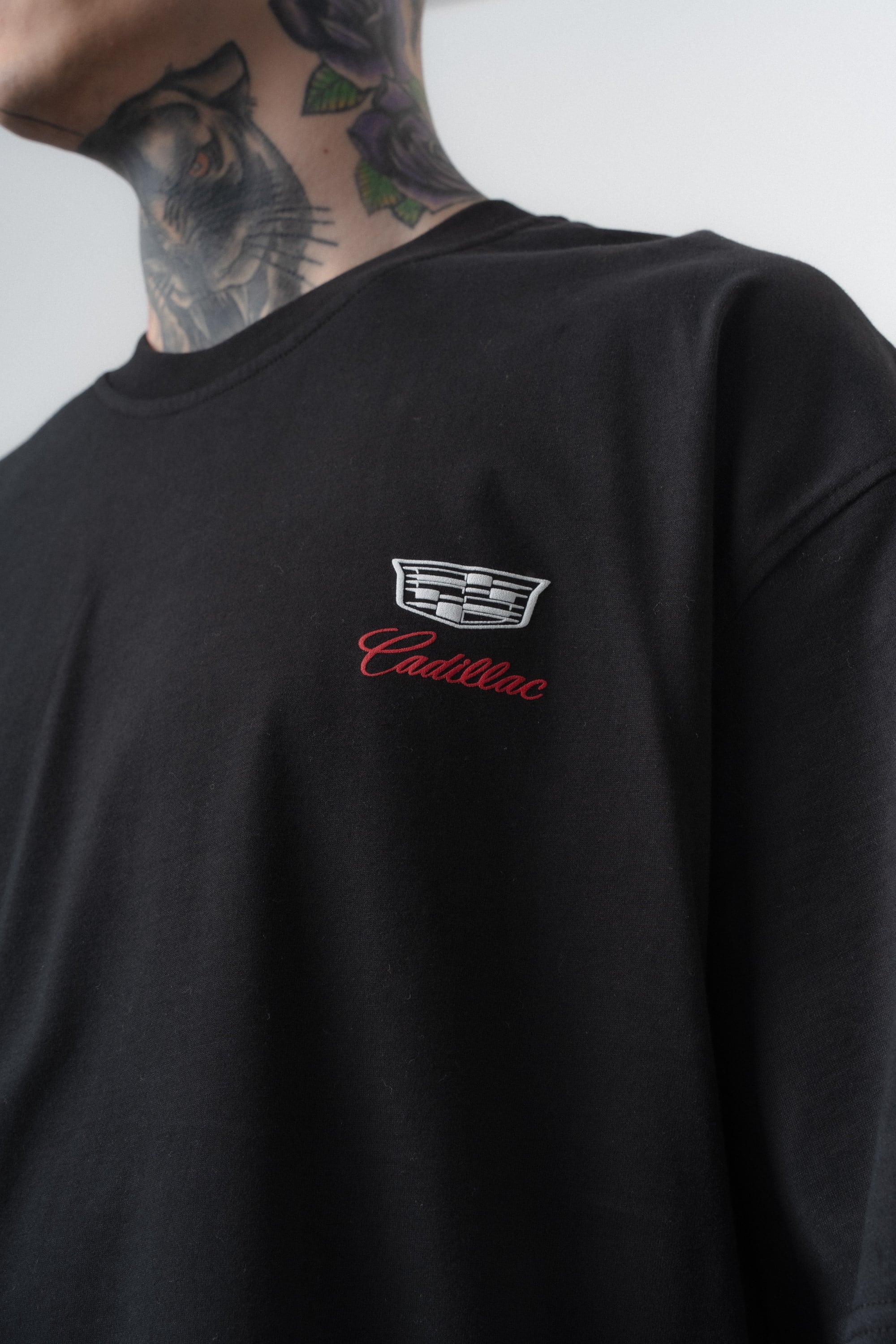 Erkek Cadillac Baskılı Oversize T-Shirt Siyah