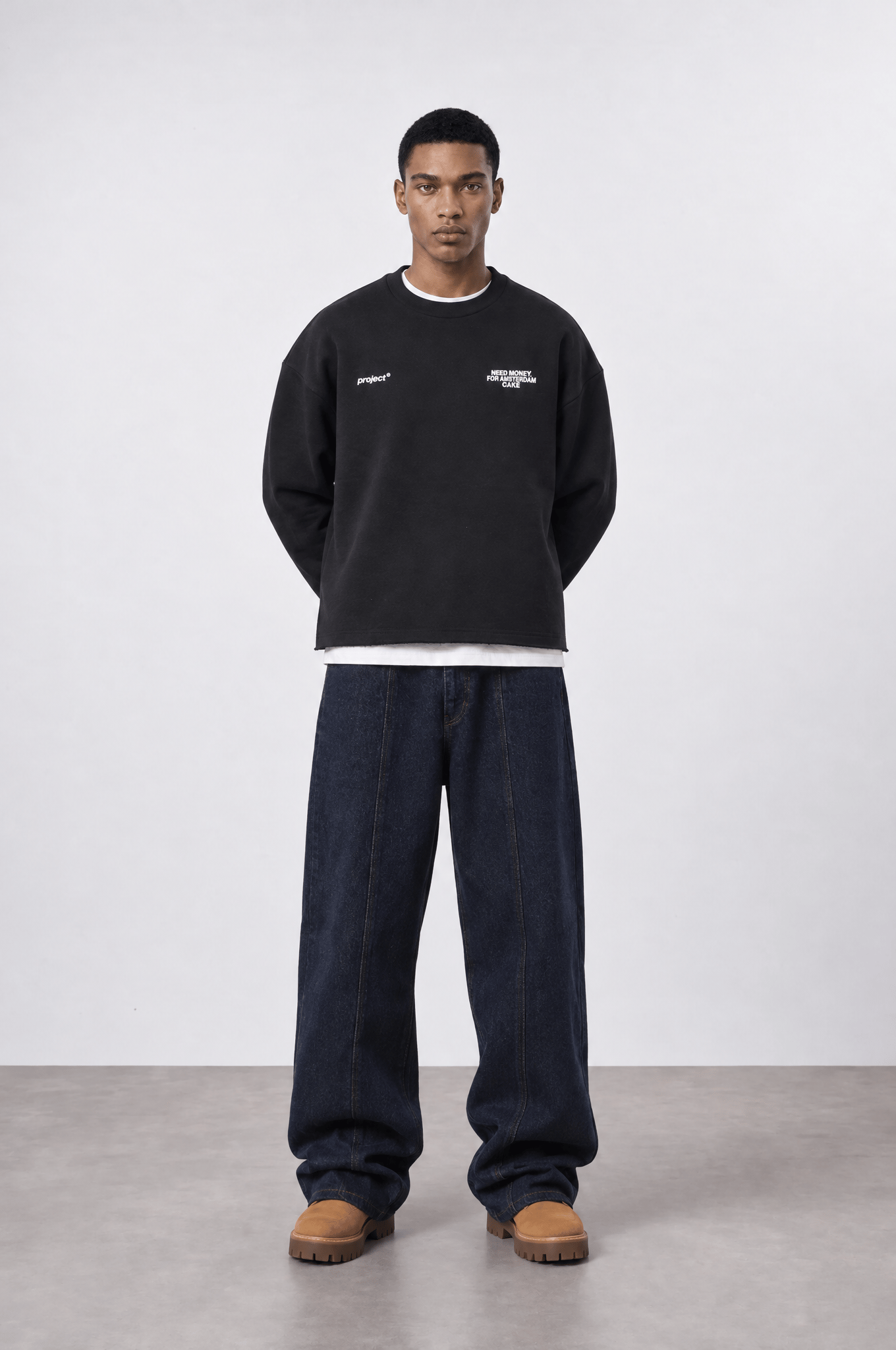 Erkek Cake Baskılı Pis Dikiş Detaylı Oversize Sweatshirt Siyah