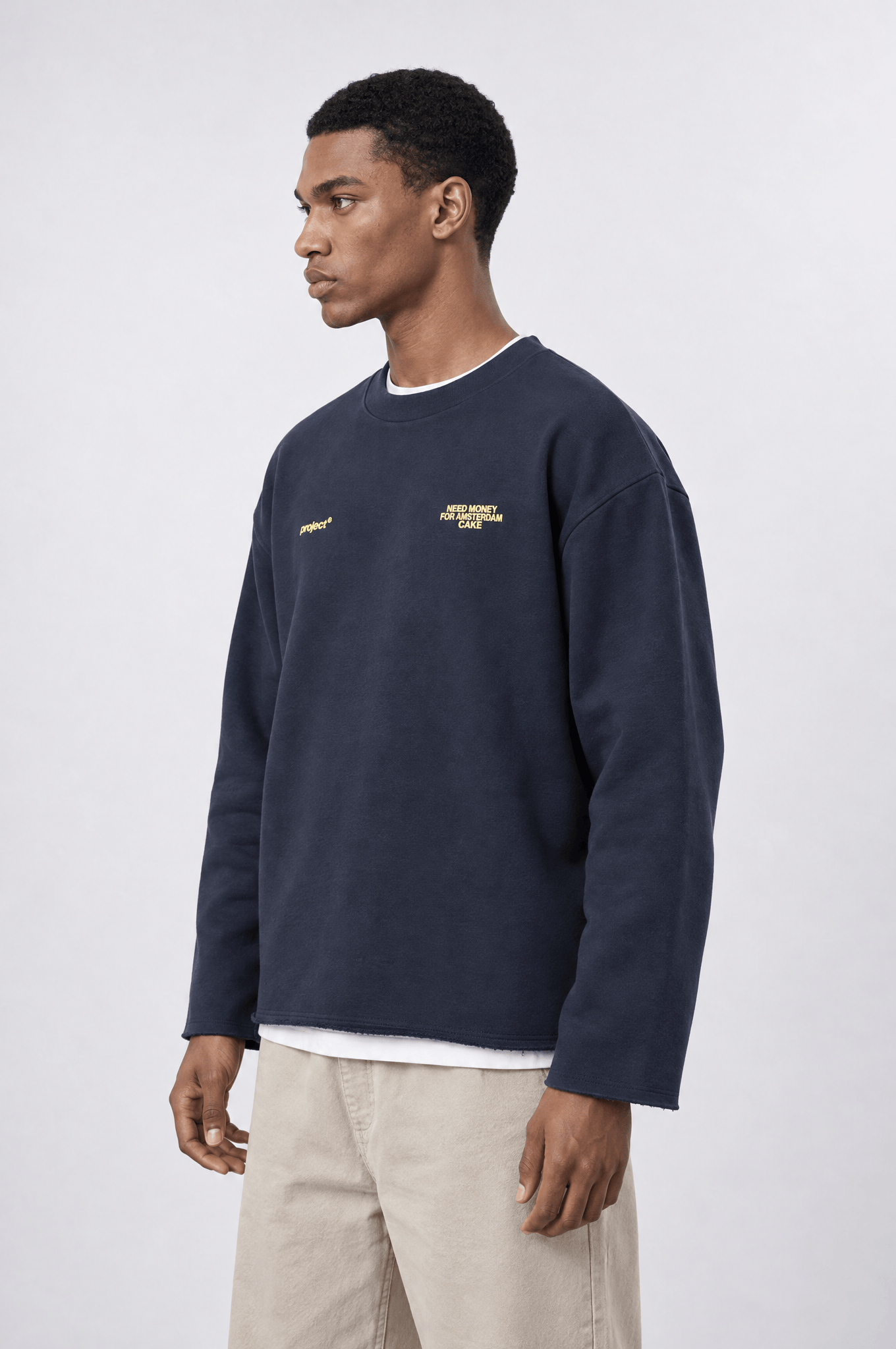 Erkek Cake Baskılı Pis Dikiş Detaylı Oversize Sweatshirt Lacivert