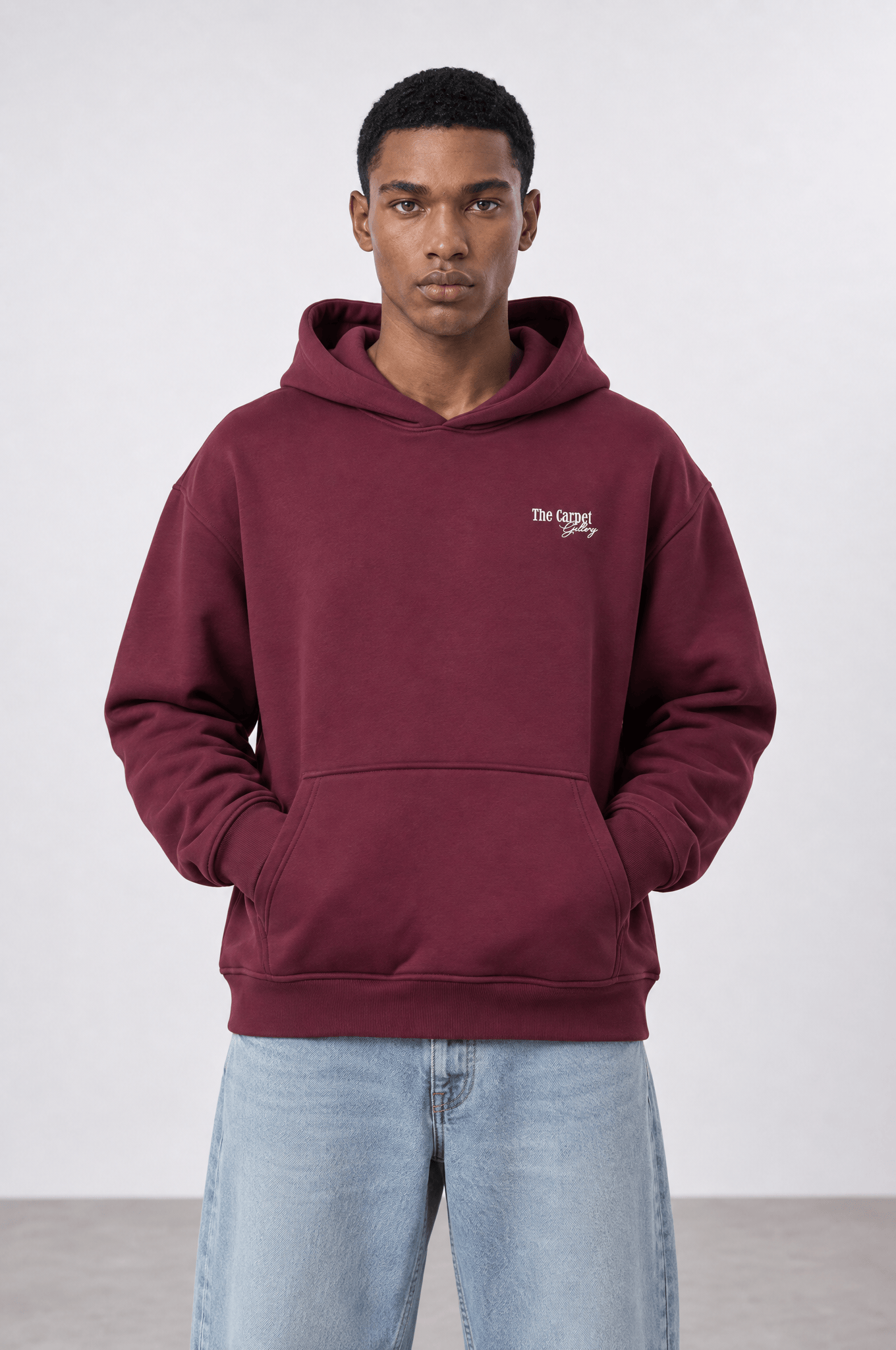 Erkek Carpet Patch Detaylı Oversize Hoodie Bordo