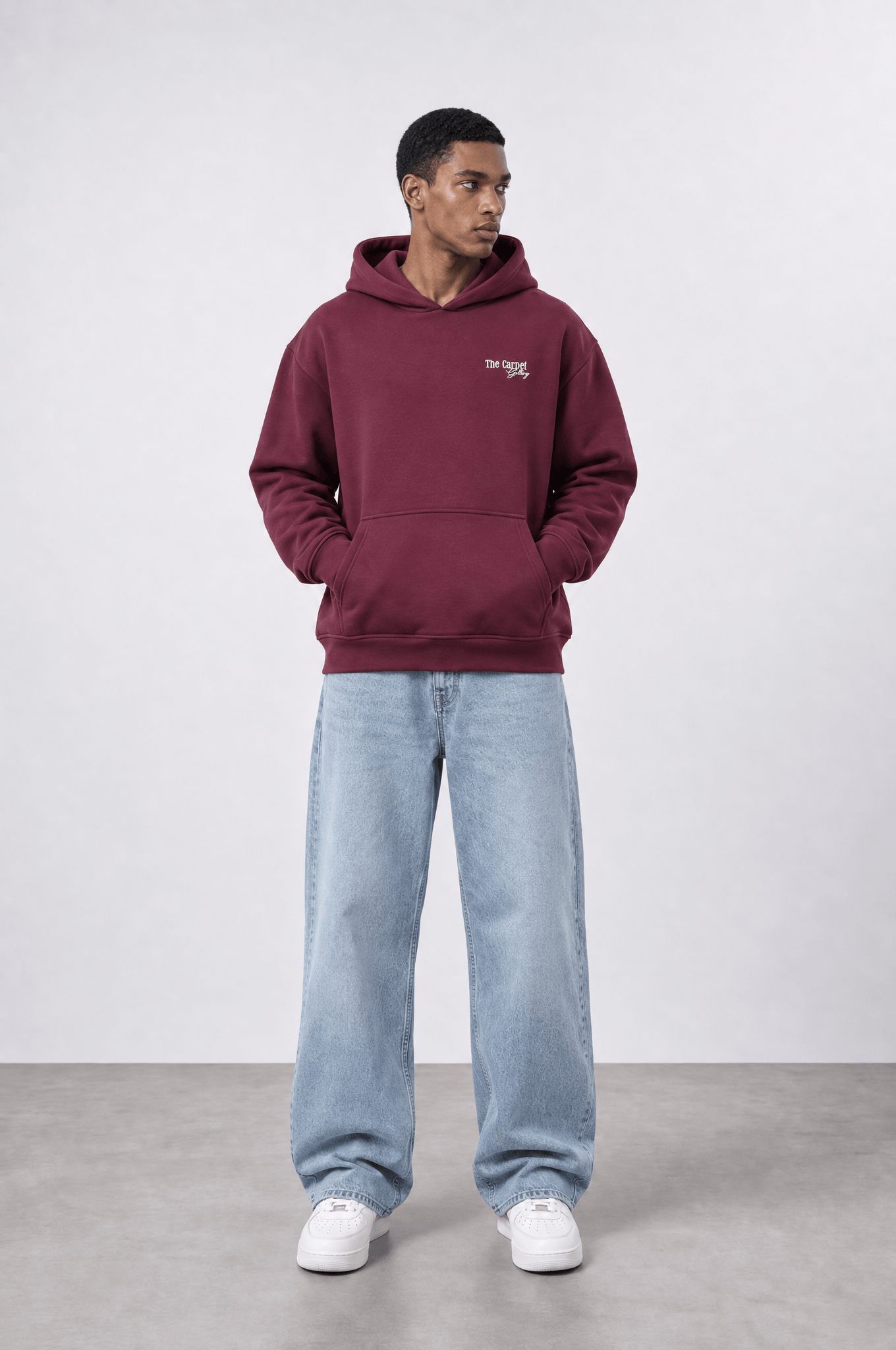 Erkek Carpet Patch Detaylı Oversize Hoodie Bordo