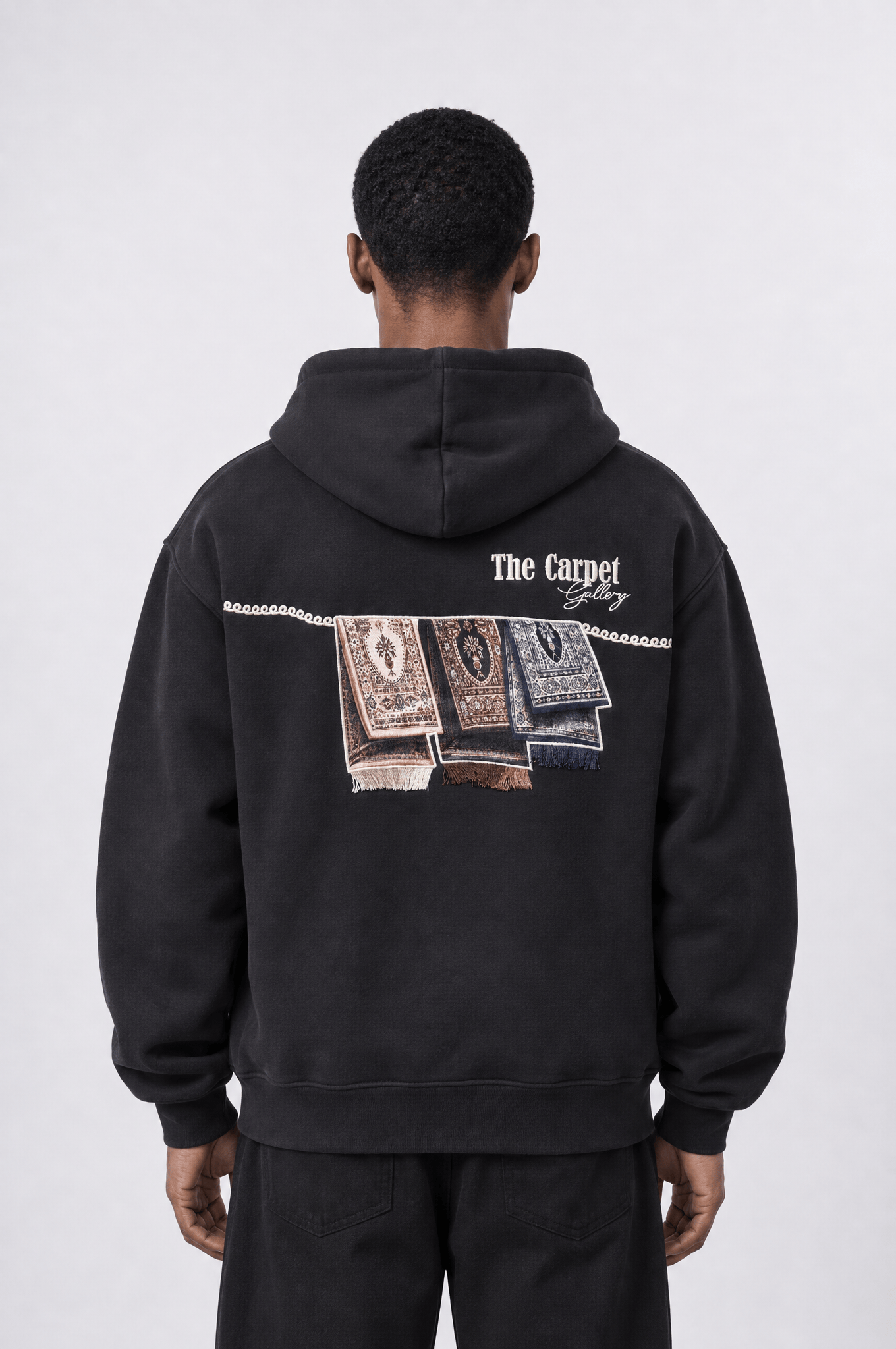 Erkek Carpet Patch Detaylı Oversize Hoodie Siyah