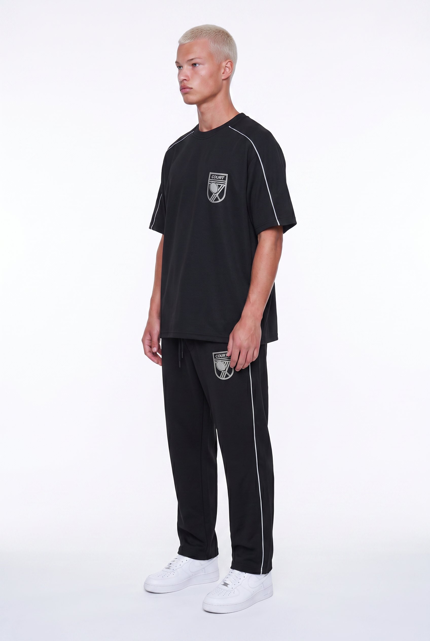Erkek Court Baskılı Regular Fit Eşofman Takımı Siyah
