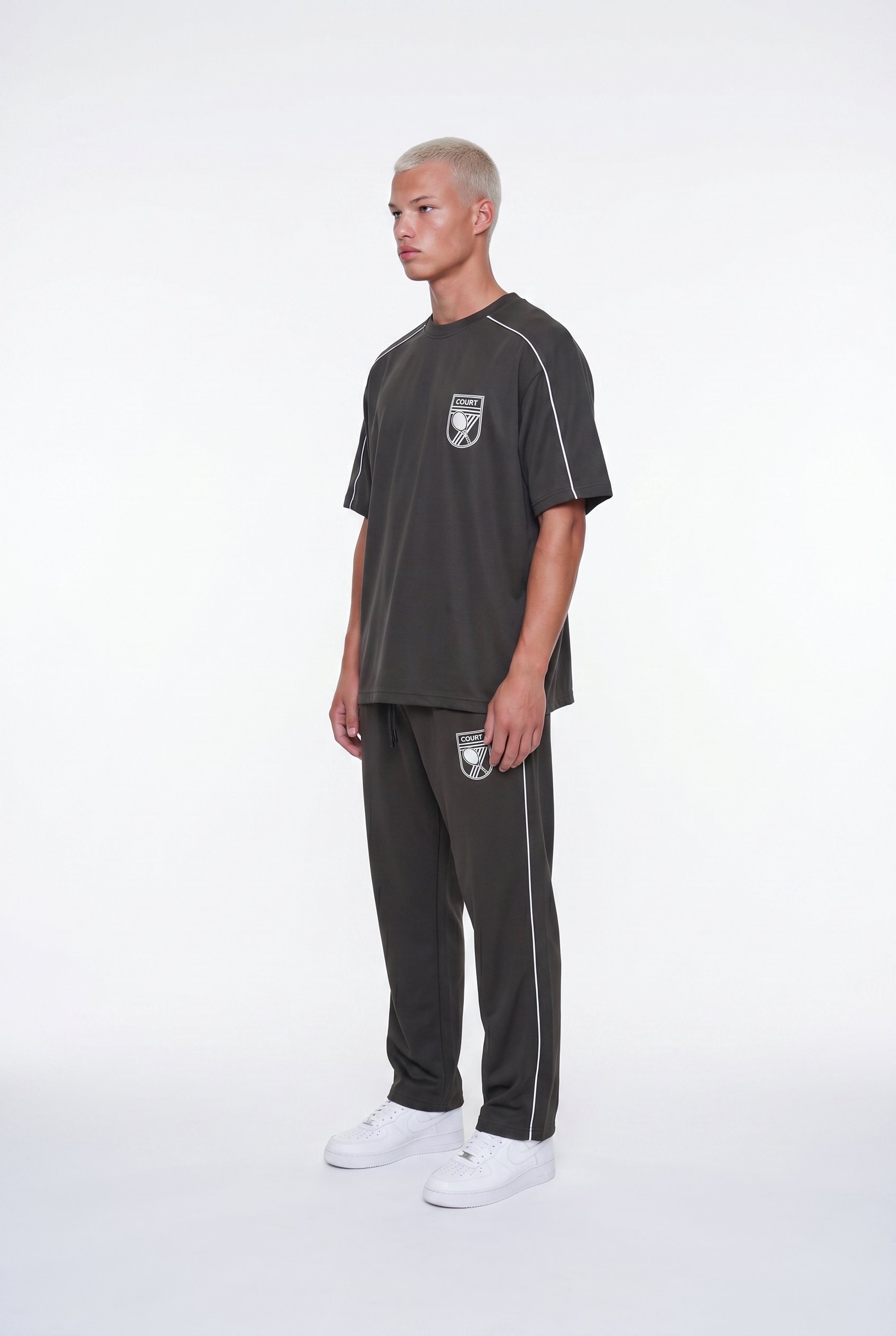 Erkek Court Baskılı Regular Fit Eşofman Takımı Kahve