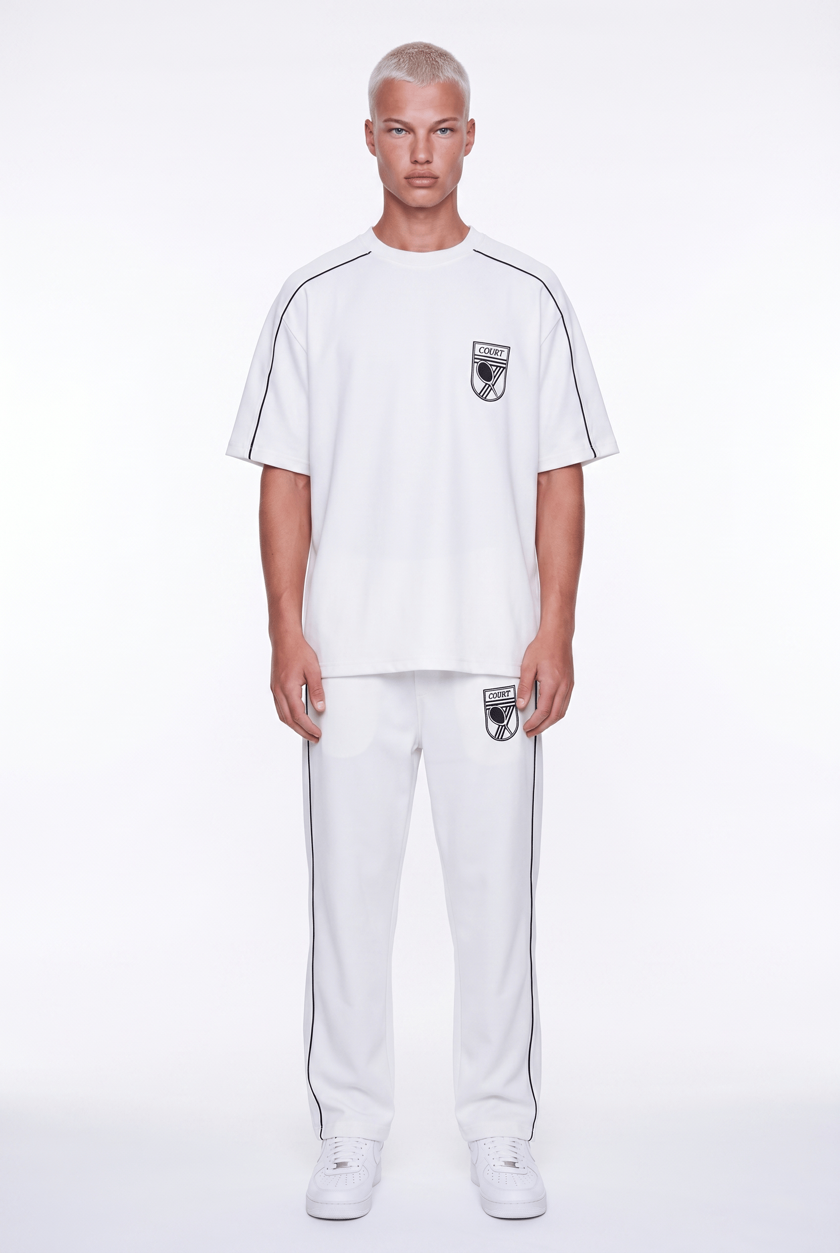 Erkek Court Baskılı Regular Fit Eşofman Takımı Ekru