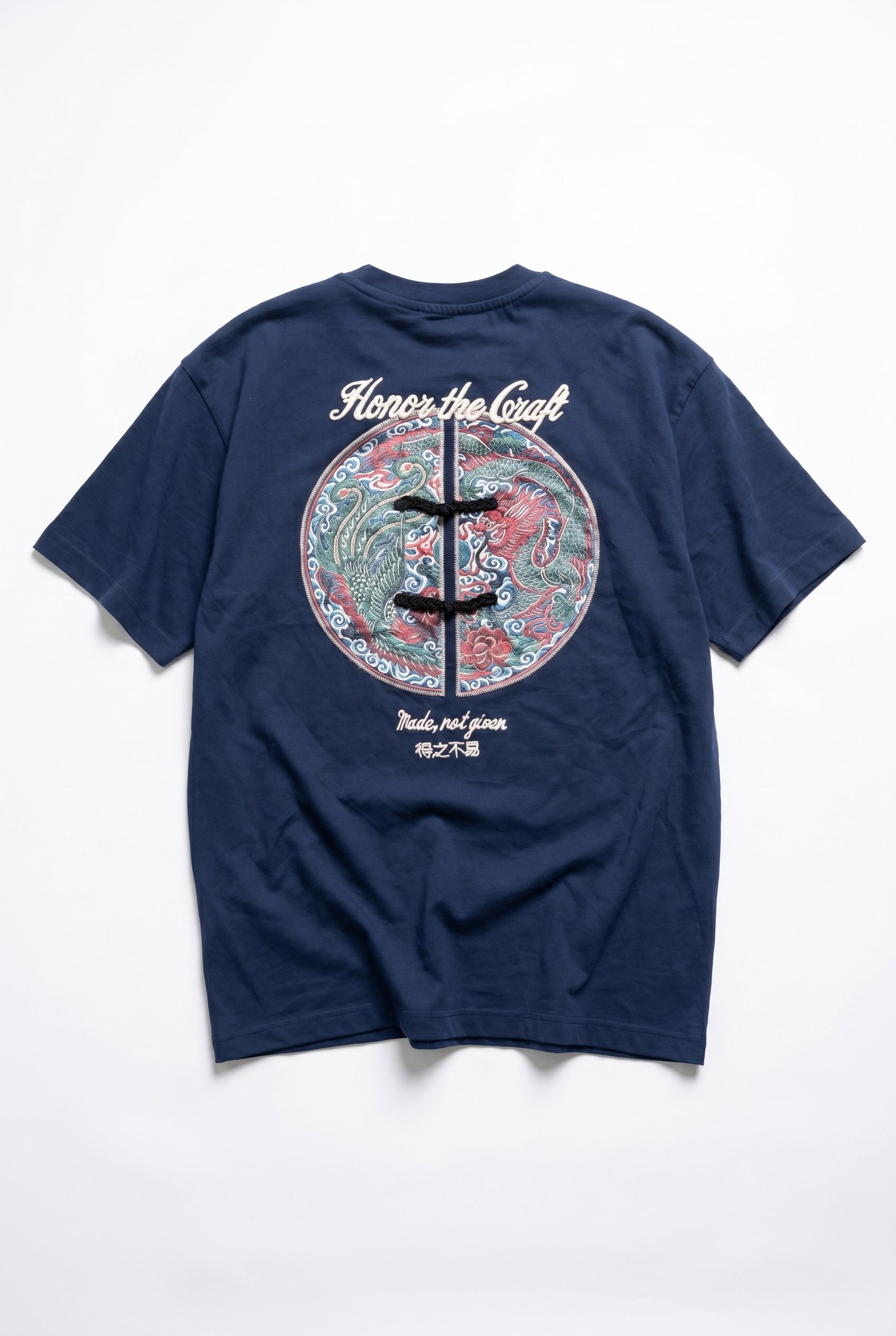 Erkek Craft Nakış Detaylı Oversize T-Shirt Lacivert